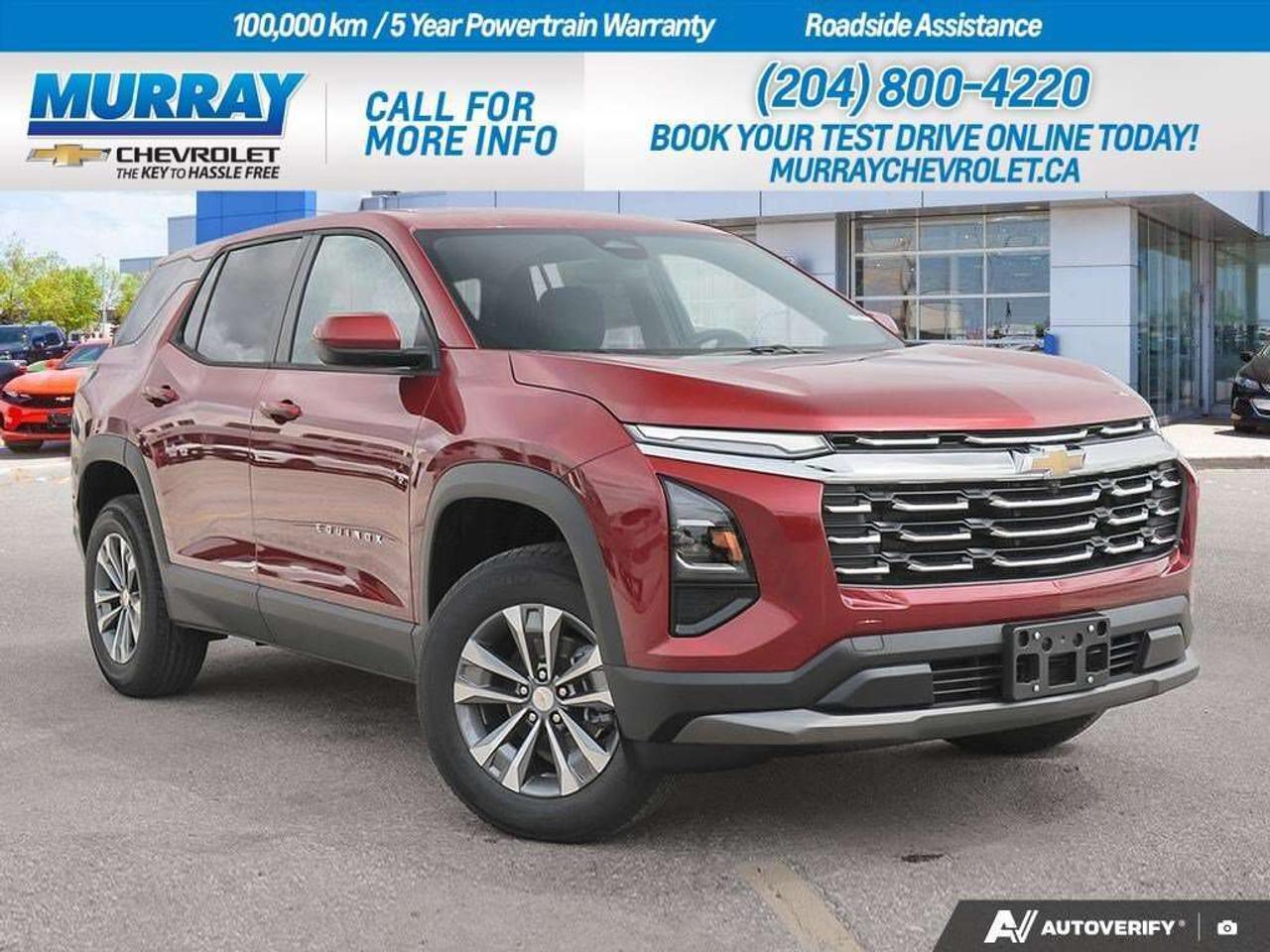 * ENGINE BLOCK HEATER * * BLACK CLOTH SEAT TRIM * * ENGINE 1.5L TURBO DOHC 4-CYLINDER SIDI VVT (STD) *  Experience the perfect blend of power and efficiency with the new 2027 Chevrolet Equinox AWD LT. This sport utility vehicle, available in the vibrant Radiant Red Tintcoat, is designed for those who crave both style and functionality in Winnipeg. The turbocharged 1.5L I4 engine delivers a dynamic driving experience, complemented by the smooth 8-speed automatic transmission.  Stay connected and entertained on the go with advanced features like Bluetooth Connection, Smart Device Integration, and MP3 Capability. The Equinox is equipped with a suite of safety technologies, including Front Collision Mitigation, Lane Keeping Assist, and Blind Spot Monitor, providing peace of mind on every journey.  Comfort and convenience are paramount, with features such as Heated Front Seats, a Heated Steering Wheel, and Remote Engine Start. The Equinoxs thoughtfully designed interior, featuring Black Cloth Seat Trim, ensures a relaxing and enjoyable ride for all passengers.  Dealer Permit #1740