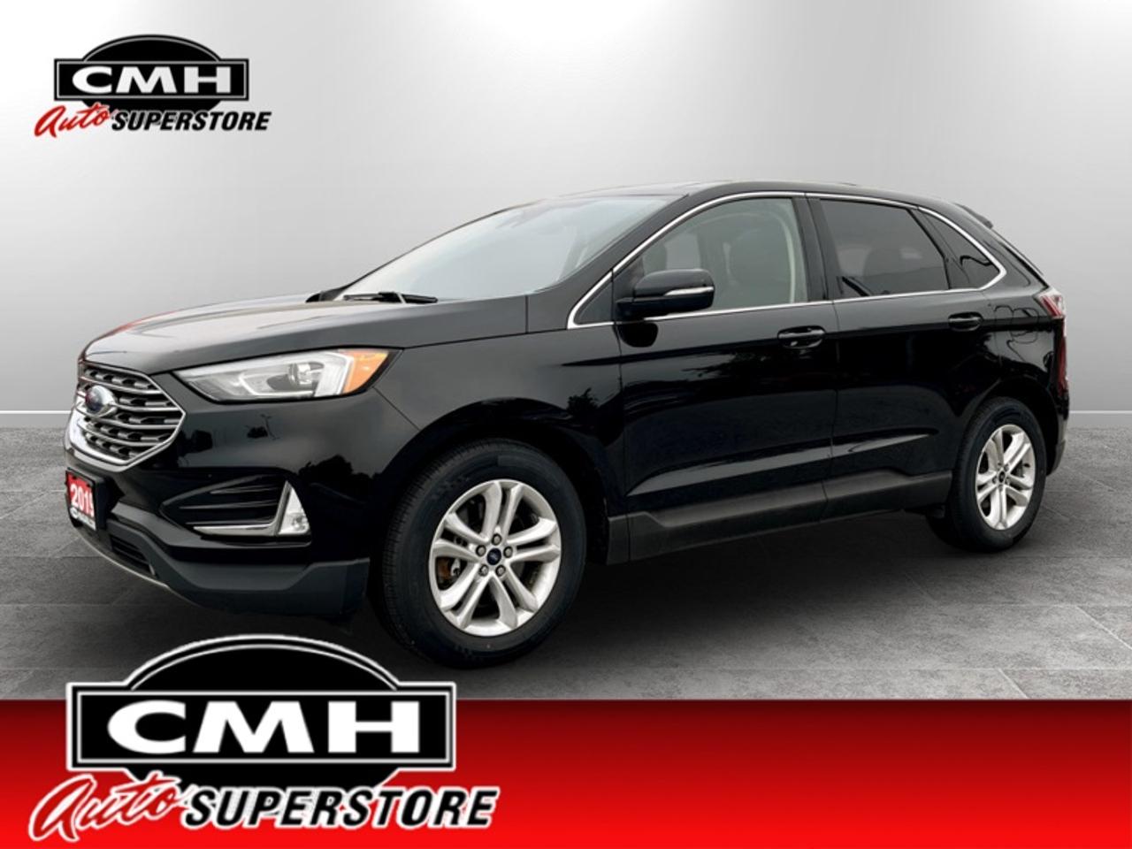 <b>ALL WHEEL DRIVE !! NAVIGATION, REAR CAMERA W/PARK SENSORS, BLIND SPOT, ADAPTIVE CRUISE, LANE ASSIST, RAIN SENSING WIPERS, AUTO HIGH BEAM, APPLE CARPLAY, PANORAMIC SUNROOF, LEATHER, POWER HEATED SEATS, HEATED STEERING WHEEL, REMOTE START, 18-IN ALLOYS</b><br>  <br>CMH certifies that all vehicles meet DOUBLE the Ministry standards for Brakes and Tires. The advertised price is the promotional financing price. For all other methods of payment, the selling price is $500 higher.<br><br> <br>This 2019 Ford Edge is for sale today.<br> <br>With impressive attention to detail, the Ford Edge seamlessly integrates power, performance and handling with awesome technology to help you multitask your way through the challenges that life throws your way. Made for an active lifestyle and spontaneous getaways, the Ford Edge is as rough and tumble as you are. Push the boundaries and stay connected to the road with this sweet ride!<br> <br>This SUV has 149,461 km. Its Agate Black in colour and is major accident free based on the <a href=https://vhr.carfax.ca/?id=7U+UTT2G/IihSZfCa/dkjQPhGaJBQSt9 target=_blank>CARFAX Report</a>. It has an Automatic transmission and is powered by a 250HP 2.0L 4 Cylinder Engine. <br> <br> Our Edges trim level is SEL. This Edge SEL comes with an impressive list of features including a power rear liftgate, power heated front seats, FordPass Connect with a 4G LTE hotspot, an 8 inch touchscreen featuring SYNC 3, Apple CarPlay and Android Auto, a leather wrapped steering wheel with audio and cruise controls, dual zone automatic climate control and remote keyless entry. For added safety and convenience, you will also get Ford Co-Pilot360 with blind spot assist, lane keep assist, automatic emergency braking, lane departure warning, a proximity key for push button start, automatic headlights, front fog lights, a remote start and a rear view camera with rear parking sensors.<br> To view the original window sticker for this vehicle view this <a href=http://www.windowsticker.forddirect.com/windowsticker.pdf?vin=2FMPK4J94KBB33094 target=_blank>http://www.windowsticker.forddirect.com/windowsticker.pdf?vin=2FMPK4J94KBB33094</a>. <br/><br> <br>To apply right now for financing use this link: <a href=https://www.cmhniagara.com/financing/ target=_blank>https://www.cmhniagara.com/financing/</a><br> <br/><br>**PLEASE NOTE:** The functionality and condition of any accessories and aftermarket parts are not guaranteed by CMH Auto Superstore. Examples of such items include, but are not limited to: tonneau covers, radios, cameras, remote starts, vent visors, roof racks, winches, light bars, headlights/tail lights, center caps, running boards, etc. If an aftermarket part is safety-related and found to be defective, it will be replaced by a factory option.<br><b>**CMH Auto Superstore reserves the right to choose to repair, modify, or replace all aftermarket parts (example  headlights) or accessories at its sole discretion.**</b><br><br>Trade-ins are welcome! Financing available OAC ! Price INCLUDES a valid safety certificate! Price INCLUDES a 60-day limited warranty on all vehicles except classic or vintage cars. CMH is a Full Disclosure dealer with no hidden fees. We are a family-owned and operated business for over 30 years! o~o