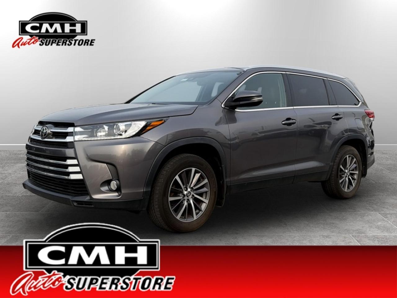 <b>Navigation, Sunroof, Leather Seats, Heated Seats, Power Liftgate, Blind Spot Detection, Lane Keep Assist, Adaptive Cruise Control, Climate Control, LED Lights, Streaming Audio, Lane Departure Warning, Touchscreen, SiriusXM, Fog Lamps, Proximity Key</b><br> <br> <br>CMH certifies that all vehicles meet DOUBLE the Ministry standards for Brakes and Tires. The advertised price is the promotional financing price. For all other methods of payment, the selling price is $500 higher.<br><br> <br>This 2019 Toyota Highlander is for sale today.<br> <br>With its sleek exterior style and sophisticated interior design, the Toyota Highlander is sure to help create memorable family adventures for years to come. Whether youre looking to get away or just get around town, youll find the Highlanders bold designs will not go unnoticed. The front grille expresses unparalleled confidence on any road, while its LED taillights and large alunimum wheels add a touch of sophistication allowing you to live your life to the fullest with every trip, no matter where youre headed.<br> <br>This SUV has 134,466 km. Its Predawn Gray Mica in colour. It has an Automatic transmission and is powered by a 295HP 3.5L V6 Cylinder Engine. <br> <br> Our Highlanders trim level is XLE AWD. Stepping up to this all-wheel drive Highlander XLE is a great choice as it comes with plenty of extra premium features such as a power sunroof, leather heated seats, split folding rear seats, an 8 inch touchscreen thats paired with Entune premium audio, embedded navigation with voice recognition, 4 USB charging ports and dual zone climate control. Additional style, safety and comfort features include Toyota Safety Sense, lane departure alert with steering assist, blind spot detection, unique aluminum wheels, proximity keyless entry with push button start, foward collision warning, a rear view camera, dynamic radar cruise control plus much more.<br> <br>To apply right now for financing use this link: <a href=https://www.cmhniagara.com/financing/ target=_blank>https://www.cmhniagara.com/financing/</a><br> <br/><br>**PLEASE NOTE:** The functionality and condition of any accessories and aftermarket parts are not guaranteed by CMH Auto Superstore. Examples of such items include, but are not limited to: tonneau covers, radios, cameras, remote starts, vent visors, roof racks, winches, light bars, headlights/tail lights, center caps, running boards, etc. If an aftermarket part is safety-related and found to be defective, it will be replaced by a factory option.<br><b>**CMH Auto Superstore reserves the right to choose to repair, modify, or replace all aftermarket parts (example  headlights) or accessories at its sole discretion.**</b><br><br>Trade-ins are welcome! Financing available OAC ! Price INCLUDES a valid safety certificate! Price INCLUDES a 60-day limited warranty on all vehicles except classic or vintage cars. CMH is a Full Disclosure dealer with no hidden fees. We are a family-owned and operated business for over 30 years! o~o