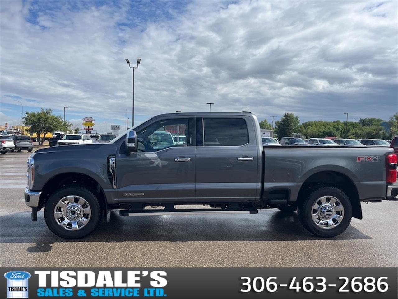 <b>FX4 Off-Road Package, Spray-in Bedliner, Running Boards!</b><br> <br> Check out the large selection of new Fords at Tisdales today!<br> <br>Brutish power and payload capacity are key traits of this Ford F-350, while aluminum construction brings it into the 21st century.<br> <br>The most capable truck for work or play, this heavy-duty Ford F-350 never stops moving forward and gives you the power you need, the features you want, and the style you crave! With high-strength, military-grade aluminum construction, this F-350 Super Duty cuts the weight without sacrificing toughness. The interior design is first class, with simple to read text, easy to push buttons and plenty of outward visibility. This truck is strong, extremely comfortable and ready for anything.<br> <br>This Carbonized Grey Metallic sought after diesel Crew Cab 4X4 pickup has an Automatic transmission and is powered by a 475HP 6.7L 8 Cylinder Engine. <br> <br> Our F-350 Super Dutys trim level is Lariat. Experience rugged capability and luxury in this F-350 Lariat trim, which features leather-trimmed heated and ventilated front seats with power adjustment, memory function and lumbar support, a heated leather-wrapped steering wheel, voice-activated dual-zone automatic climate control, power-adjustable pedals, a sonorous 8-speaker Bang & Olufsen audio system, and two 120-volt AC power outlets. This truck is also ready to get busy, with equipment such as class V towing equipment with a hitch, trailer wiring harness, a brake controller and trailer sway control, beefy suspension with heavy duty shock absorbers, power extendable trailer style mirrors, and LED headlights with front fog lamps and automatic high beams. Connectivity is handled by a 12-inch infotainment screen powered by SYNC 4, bundled with Apple CarPlay, Android Auto, inbuilt navigation, and SiriusXM satellite radio. Safety features also include a surround camera system, pre-collision assist with automatic emergency braking and cross-traffic alert, blind spot detection, rear parking sensors, forward collision mitigation, and a cargo bed camera. This vehicle has been upgraded with the following features: FX4 Off-Road Package, Spray-in Bedliner, Running Boards.<br><br> View the original window sticker for this vehicle with this url <b><a href=http://www.windowsticker.forddirect.com/windowsticker.pdf?vin=1FT8W3BTXTEF40862 target=_blank>http://www.windowsticker.forddirect.com/windowsticker.pdf?vin=1FT8W3BTXTEF40862</a></b>.<br> <br>To apply right now for financing use this link: <a href=http://www.tisdales.com/shopping-tools/apply-for-credit.html target=_blank>http://www.tisdales.com/shopping-tools/apply-for-credit.html</a><br> <br/>5.49% financing for 84 months. <br> Buy this vehicle now for the lowest bi-weekly payment of <b>$785.49</b> with $0 down for 84 months @ 5.49% APR O.A.C. ( Plus applicable taxes - $699 administration fee included in sale price. ). Incentives expire 2026-08-31. See dealer for details. <br><br>Tisdales is not your standard dealership. Sales consultants are available to discuss what vehicle would best suit the customer and their lifestyle, and if a certain vehicle isnt readily available on the lot, one will be brought in.<br> Come by and check out our fleet of 20+ used cars and trucks and 80+ new cars and trucks for sale in Kindersley.  o~o