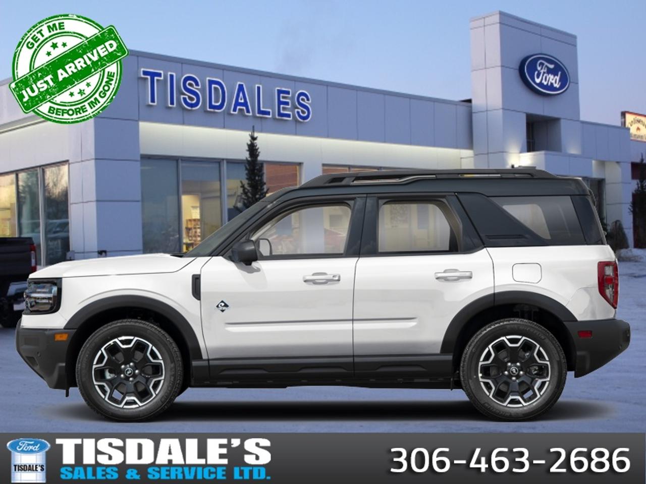 <b>Sunroof!</b><br> <br> Check out the large selection of new Fords at Tisdales today!<br> <br>The 2026 Ford Bronco Sport brings together off-road poise, practical scale and trail-inspired character into a compelling compact package.<br> <br>The 2026 Ford Bronco Sport combines rugged styling, modern tech and flexible utility to create a compact SUV that doesnt compromise on spirit. Inside, the cabin features quality materials, intuitive connectivity and thoughtful design to keep passengers comfortable and engaged. With its trail-ready attitude, confident presence and Fords heritage of capability, the Bronco Sport is built to carry your lifestyle forward.<br> <br>This Oxford White SUV has an Automatic transmission and is powered by a 181HP 1.5L 3 Cylinder Engine. <br> <br> Our Bronco Sports trim level is Outer Banks. Inside, premium-trimmed heated sport contour seats, a power-adjustable drivers seat with memory, and a heated leatherette steering wheel deliver comfort and control for every journey. The intuitive SYNC 4 infotainment system with a 13.2-inch touchscreen, wireless Apple CarPlay and Android Auto, Alexa integration, and adaptive cruise control with stop-and-go ensure seamless connectivity and convenience on the road. Dual-zone automatic climate control, smart device remote start, and a proximity key with push-button ignition add everyday ease, while thoughtful touches like ambient lighting, premium interior accents, and ample cargo versatility enhance practicality. Outside, 18-inch ebony black-painted aluminum wheels, LED headlights, and black body trim create a bold and athletic presence complemented by off-road-ready features like all-season tires, a Terrain Management System with five G.O.A.T. modes, and part- and full-time four-wheel drive. Safety comes standard with Ford Co-Pilot360 technology, including BLIS with Cross-Traffic Alert, Pre-Collision Assist with Automatic Emergency Braking, Lane Keeping Assist, Rear Cross-Traffic Braking, and a rearview camera, providing confidence and peace of mind whether navigating city streets or taking the scenic route. This vehicle has been upgraded with the following features: Sunroof.<br><br> View the original window sticker for this vehicle with this url <b><a href=http://www.windowsticker.forddirect.com/windowsticker.pdf?vin=3FMCR9CN6TRF04700 target=_blank>http://www.windowsticker.forddirect.com/windowsticker.pdf?vin=3FMCR9CN6TRF04700</a></b>.<br> <br>To apply right now for financing use this link: <a href=http://www.tisdales.com/shopping-tools/apply-for-credit.html target=_blank>http://www.tisdales.com/shopping-tools/apply-for-credit.html</a><br> <br/>Total rebate of $4750 is reflected in the price. Incentives expire 2026-07-31. See dealer for details. <br><br>Tisdales is not your standard dealership. Sales consultants are available to discuss what vehicle would best suit the customer and their lifestyle, and if a certain vehicle isnt readily available on the lot, one will be brought in.<br> Come by and check out our fleet of 20+ used cars and trucks and 90+ new cars and trucks for sale in Kindersley.  o~o