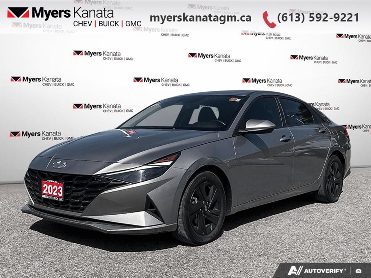 <b>Lane Keep Assist,  Heated Seats,  Android Auto,  Apple CarPlay,  Aluminum Wheels!</b><br> <br> This 2023 Hyundai Elantra is fresh on our lot in Kanata.<br> <br>This 2023 Elantra was made to be the sharpest compact sedan on the road. With tons of technology packed into the spacious and comfortable interior, along with bold and edgy styling inside and out, this family sedan makes the unexpected your daily driver.<br> <br>This sedan has 62,687 km. Its Gray in colour. It has an Automatic transmission and is powered by a smooth engine. <br> <br> Our Elantras trim level is Preferred. .This Preferred Elantra is a great choice if you want a more convenient car that comes with proximity keys that allow hands free cargo access, and a safer drive with blind spot and rear collision assist. This Elantra is also equipped with an advanced safety suite including lane keep assist, forward collision assist, driver monitoring, and automatic highbeams. The incredible feature list continues with heated power seats for comfort while voice activated, touch screen infotainment including wireless connectivity with Android Auto, Apple CarPlay, and Bluetooth keeps you connected. Aluminum wheels and gorgeous styling make sure you stand out in a crowd while heated power side mirrors, remote keyless entry, and a rear view camera make every day easier. This vehicle has been upgraded with the following features: Lane Keep Assist, Heated Seats, Android Auto, Apple CarPlay, Aluminum Wheels, Remote Keyless Entry, Touch Screen.<br> <br>To apply right now for financing use this link: <a href=https://www.myerskanatagm.ca/finance/ target=_blank>https://www.myerskanatagm.ca/finance/</a><br> <br/><br>Price is plus HST and licence only.<br> Book a test drive today at myerskanatagm.ca<br>*LIFETIME ENGINE TRANSMISSION WARRANTY NOT AVAILABLE ON VEHICLES WITH KMS EXCEEDING 140,000KM, VEHICLES 8 YEARS & OLDER, OR HIGHLINE BRAND VEHICLE(eg. BMW, INFINITI. CADILLAC, LEXUS...)<br> Come by and check out our fleet of 30+ used cars and trucks and 140+ new cars and trucks for sale in Kanata.  o~o