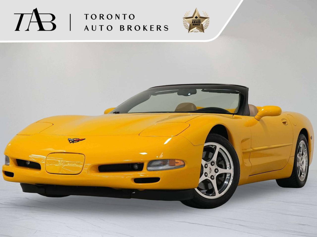This 2004 Chevrolet Corvette Convertible has a clean CARFAX report, offering legendary American performance, timeless styling, and the exhilaration of open-top driving. Powered by a 5.7L LS1 V8 engine paired with a smooth automatic transmission and rear-wheel drive, this Corvette delivers impressive power, sharp handling, and an unforgettable driving experience. Equipped with a power convertible soft top and the BOSE&reg; Premium Sound System, it perfectly combines performance and comfort.

Key Features:

Rear-Wheel Drive
5.7L LS1 V8 Engine
Power Convertible Soft Top
BOSE&reg; Premium Sound System
Leather Seating Surfaces
Power Adjustable Driver and Passenger Seats
Dual-Zone Automatic Climate Control
Head-Up Display (HUD)
Polished Alloy Wheels

NOW OFFERING 3 MONTH DEFERRED FINANCING PAYMENTS ON APPROVED CREDIT.

WE OFFER THE BEST FINANCE RATES, AND DONT CHARGE ANY FINANCING FEE

Looking for a top-rated pre-owned luxury car dealership in the GTA? Look no further than Toronto Auto Brokers (TAB)! Were proud to have won multiple awards, including the 2024 AutoTrader Best Priced Dealer, the 2026 Best in Business award, the 2025 CarGurus Award, the 2026 Top Choice Award, the 2026 Dealer Rater Consumer Satisfaction Award, the 2026 Canadian Choice Award, the 2026 Three Best Rated Dealer Award, and many more!

With 30 years of experience serving the Greater Toronto Area, TAB is a respected and trusted name in the pre-owned luxury car industry. Our 30,000 sq.Ft indoor showroom is home to a wide range of luxury vehicles from top brands like BMW, Mercedes-Benz, Audi, Porsche, Land Rover, Jaguar, Aston Martin, Bentley, Maserati, and more. And we dont just serve the GTA, were proud to offer our services to all cities in Canada, including Vancouver, Montreal, Calgary, Edmonton, Winnipeg, Saskatchewan, Halifax, and more.

At TAB, were committed to providing a no-pressure environment and honest work ethics. As a family-owned and operated business, we treat every customer like family and ensure that every interaction is a positive one. Come experience the TAB Lifestyle at its truest form, luxury car buying has never been more enjoyable and exciting!

We offer a variety of services to make your purchase experience as easy and stress-free as possible. From competitive and simple financing and leasing options to extended warranties, aftermarket services, and full history reports on every vehicle, we have everything you need to make an informed decision. We welcome every trade, even if youre just looking to sell your car without buying, and when it comes to financing or leasing, we offer same day approvals, with access to over 50 lenders, including all of the banks in Canada. Feel free to check out your own Equifax credit score without affecting your credit score, simply click on the Equifax tab above and see if you qualify.

Call us today or visit our website to learn more about our inventory and services. And remember, all prices exclude applicable taxes and licensing, and vehicles can be certified at an additional cost of $999.