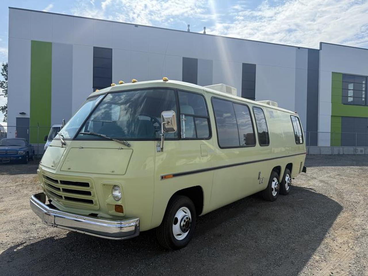1976 GMC Palm Beach Motorhome, 455 Oldsmobile engine, 8 cylinder, automatic, front wheel drive, tandem rear wheels with air suspension, kitchenette, dinette, 3 piece bathroom, sleeps 6, refrigerator, a cooktop, dual roof-mounted air conditioners, a water heater, yellow exterior, green interior.The 1976 GMC Motorhome is a revolutionary front-wheel-drive recreational vehicle featuring a low-profile aluminum-and-fiberglass body, tandem rear wheels with air suspension, and an Oldsmobile 455 V8 engine. It was built in lengths of 23 feet and 26 feet by General Motors in Pontiac, Michigan.Design and SpecsBody: Extruded aluminum frame with fiberglass and aluminum panels, and a large wrap-around windshield.Sizes: Available in 23 ft (10,500 lb GVWR) and 26 ft (12,500 lb GVWR) models.Engine: Powered by a 455 cubic-inch Oldsmobile V8 engine paired with a front-wheel-drive Turbo-Hydramatic 425 transaxle.Suspension: Rear tandem wheels use a unique air suspension system that smooths out rough roads and allows for a flat, low floor. This listing has new front brakes and original rear brakes. Milage believed to be accurate but not guaranteed, has been in storage for the past 20 years. This listing comes with a significant amount of extra parts shown in the photo gallery, (This vehicle has rebuilt status)  $21,510.00 plus $375 processing fee, $21,885.00 total payment obligation before taxes.   Listing report, warranty, contract commitment cancellation fee. All above specifications and information is considered to be accurate but is not guaranteed and no opinion or advice is given as to whether this item should be purchased. We do not allow test drives due to theft, fraud, acts of vandalism and undetectable impaired driving. Instead we provide the following benefits: Complimentary Warranty (with options to extend), Limited Money Back Satisfaction Guarantee on Fully Completed Contracts, Contract Commitment Cancellation, and an Open-Ended Sell-Back Option. Ask seller for details or call 604-522-REPO(7376) to confirm listing availability.