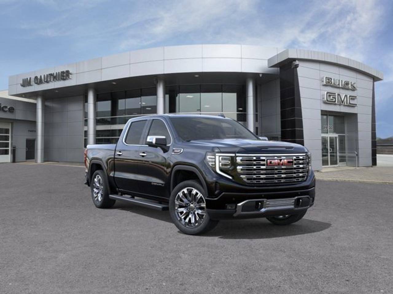 The 2026 GMC Sierra 1500 Denali with the 6.2-L EcoTec3 V8 delivers impressive performance, producing about 420 horsepower and 460 lb-ft of torque, paired with a 10-speed automatic transmission and featuring Dynamic Fuel Management for efficiency and strength. With the Denali Reserve Package you get Super Cruise Handsfree driving assistance, a sunroof, MultiPro power steps, a technology package including a rear-camera mirror and 15-inch multicolor head-up display. Visually and in ride presence, the 22-inch painted aluminum wheels with machining and bright chrome inserts set this trim apart, and the Jet Black Forge perforated leather interior with heated/ventilated front seats, as well as many comfort and driver assistance features rounds out the premium experience.