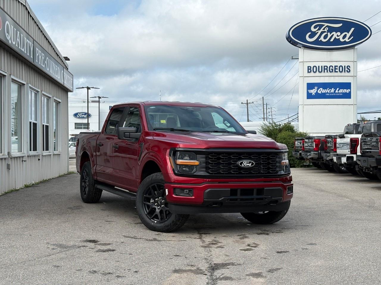 <p>Introducing the 2026 Ford F-150 STX 4WD SuperCrew, a bold and powerful truck in striking red that promises to tackle any terrain with its capable 4×4 drivetrain and precise handling. This new F-150 embodies toughness and style with its rugged design and superior driving dynamics.</p><p>Its exterior shines in a Ruby Red Metallic Tinted Clearcoat, complemented by sporty alloy wheels and a TOUGH BED spray-in bedliner that offers durability for all your hauling needs. Inside, the spacious black cabin prioritizes comfort and convenience with air conditioning, power windows, and smart device integration. The intuitive layout puts everything within reach, ensuring a pleasant driving experience every time.</p><p>Stay connected and informed with cutting-edge technology, featuring a WI-FI hotspot, satellite radio, and bluetooth connection. The electronic 10-speed automatic transmission offers selectable drive modes like sport and ECO, catering to different driving preferences. Safety is paramount, with features such as a backup camera, brake assist, lane assist, and parking sensors to keep you and your passengers secure on the road.</p><p>Perfect for adventurers, families, or anyone needing a reliable truck, the Ford F-150 STX is ready to meet the demands of your lifestyle. Don't miss out on this versatile pickup  contact Bourgeois Motors Ltd. today to learn more about this exceptional vehicle and schedule your test drive. Your next adventure awaits!</p> <p><span style=color:rgb( 58 , 80 , 95 )>The discount shown on vehicle represents the </span><u>Cash Purchase</u><span style=color:rgb( 58 , 80 , 95 )> discount and is inclusive of all non-stackable and stackable cash purchase discounts from Ford of Canada and Bourgeois Motors Ltd. and is offered in lieu of sub-vented lease or finance rates. To get details on current discounts applicable to this and other vehicles in our inventory for Lease and Finance customer, see a member of our team. All offers for lease or finance are On Approved Credit (OAC).While every effort is made to ensure the accuracy of discounts and programs, programs are subject to change without notice </span><span style=color:rgb( 119 , 119 , 119 )>and may not be accurate or completely current. While every reasonable effort is made to ensure the accuracy of this data, we are not responsible for any errors or omissions contained on these pages.</span></p> <p><strong>Why Choose the Bourgeois Auto Group?</strong></p><p>For 80 years, Bourgeois Auto Group has been delivering exceptional automotive experiences. Our factor trained teams work to ensure you receive the shopping experience you deserve; whether you're looking for a new or new-to-you vehicle.</p><p>Shop 24/7 with our online showroom and chat service, ensuring convenience every step of the way. No hidden fees, full disclosure, and every pre-owned vehicle comes with a Carfax® report for peace of mind.</p><p>We offer a wide selection of pre-owned vehicles, all competitively priced using real-time market data. Get the best deal on your purchase and trade-in with our free Live Market Analysis report.</p><p>Looking to sell your car? We buy any make or modelno purchase required. Our simple to use online trade valuation tool will provide you with a clear, transparent selling experience whether you buy our car or not.</p><p>Backed by hundreds dedicated employees across 4 convenient locations, were here to meet all your automotive needs. Visit us in Midland or Parry Sound and explore our inventory or schedule your next service today.</p> <p><strong>Financing Your Next Vehicle with Bourgeois Motors Ford in Midland:</strong></p><p>At Bourgeois Motors Ford, we make financing your next vehicle simple and stress-free! Our team works with trusted lenders to find flexible options tailored to your budget. Drive away with confidenceapply today!</p><p>Take advantage of our online pre-qualification tool, backed by Equifax and TD Bank to find the payment that works for you. Simply <a href=https://www.bourgeoismotors.com/free-credit-check/ rel=nofollow><strong>CLICK HERE</strong></a><strong> </strong>to use our secure online credit tool with no impact to your credit.</p>