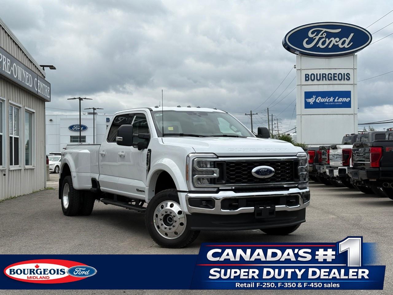 <p>Step into the powerful future with the brand new 2026 Ford Super Duty F-450 DRW XLT 4WD Crew Cab 8' Box, a robust truck designed to conquer every challenge. This vehicles pristine white exterior combined with a rugged 4×4 drivetrain ensures optimal performance and handling in various conditions.</p><p>The impressive Ford design is complemented by a spacious gray interior, offering features that heighten both safety and convenience. Equipped with alloy wheels, backup camera, and essential connectivity tools like Bluetooth and wi-fi hotspot, you'll experience unmatched comfort on every journey.</p><p>Enjoy the seamless technology incorporated into the Super Duty, featuring the XLT Premium Package. The 12" centre display along with a B&O Sound System by Bang & Olufsen sets the standard for in-truck entertainment, integrated with SYNC 4, Apple CarPlay, Android Auto, and enhanced voice recognition. Safety is paramount with integrated LED security approach lights, power-adjustable pedals, and driver assistance technology, giving you peace of mind on the road.</p><p>This truck is perfect for those needing substantial towing capabilities and durable performance, whether for work or recreational adventures. Don't wait to elevate your driving experience - contact Bourgeois Motors Ltd. today for more details and to schedule a test drive.</p> <p><span style=color:rgb( 58 , 80 , 95 )>The discount shown on vehicle represents the </span><u>Cash Purchase</u><span style=color:rgb( 58 , 80 , 95 )> discount and is inclusive of all non-stackable and stackable cash purchase discounts from Ford of Canada and Bourgeois Motors Ltd. and is offered in lieu of sub-vented lease or finance rates. To get details on current discounts applicable to this and other vehicles in our inventory for Lease and Finance customer, see a member of our team. All offers for lease or finance are On Approved Credit (OAC).While every effort is made to ensure the accuracy of discounts and programs, programs are subject to change without notice </span><span style=color:rgb( 119 , 119 , 119 )>and may not be accurate or completely current. While every reasonable effort is made to ensure the accuracy of this data, we are not responsible for any errors or omissions contained on these pages.</span></p> <p><strong>Why Choose the Bourgeois Auto Group?</strong></p><p>For 80 years, Bourgeois Auto Group has been delivering exceptional automotive experiences. Our factor trained teams work to ensure you receive the shopping experience you deserve; whether you're looking for a new or new-to-you vehicle.</p><p>Shop 24/7 with our online showroom and chat service, ensuring convenience every step of the way. No hidden fees, full disclosure, and every pre-owned vehicle comes with a Carfax® report for peace of mind.</p><p>We offer a wide selection of pre-owned vehicles, all competitively priced using real-time market data. Get the best deal on your purchase and trade-in with our free Live Market Analysis report.</p><p>Looking to sell your car? We buy any make or modelno purchase required. Our simple to use online trade valuation tool will provide you with a clear, transparent selling experience whether you buy our car or not.</p><p>Backed by hundreds dedicated employees across 4 convenient locations, were here to meet all your automotive needs. Visit us in Midland or Parry Sound and explore our inventory or schedule your next service today.</p> <p><strong>Financing Your Next Vehicle with Bourgeois Motors Ford in Midland:</strong></p><p>At Bourgeois Motors Ford, we make financing your next vehicle simple and stress-free! Our team works with trusted lenders to find flexible options tailored to your budget. Drive away with confidenceapply today!</p><p>Take advantage of our online pre-qualification tool, backed by Equifax and TD Bank to find the payment that works for you. Simply <a href=https://www.bourgeoismotors.com/free-credit-check/ rel=nofollow><strong>CLICK HERE</strong></a><strong> </strong>to use our secure online credit tool with no impact to your credit.</p>