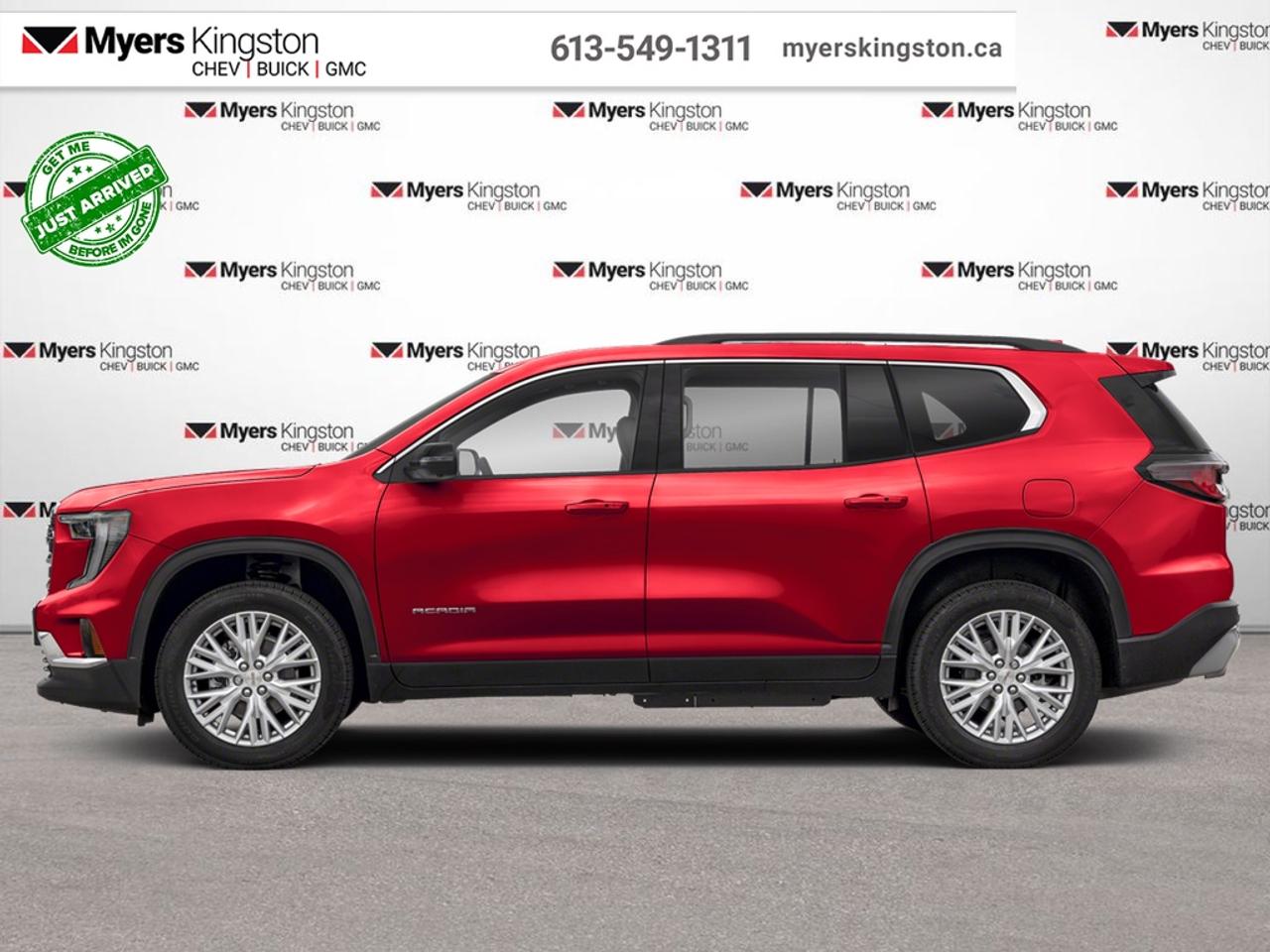 <b>SUNROOF,  POWER,  PANORAMIC SUNROOF, Premium Package, Luxury Package!</b><br> <br> This GMC Acadia offers generous occupant space, stellar driving capabilities and excellent fuel economy, with plenty of features and the right amount of luxury.<br> <br>Wherever the roads lead, go confidently in this 2026 GMC Acadia. This SUV offers versatile space and impressive functionality that are seamlessly blended with style, safety, and top notch technology. This Acadia makes a strong impression with its confident stance and bold styling from front to back and its details, big or small, make it a truly distinctive crossover vehicle.<br> <br>This Volcanic Red Tintcoat SUV has an Automatic transmission and is powered by a 328HP 2.5L 4 Cylinder Engine. <br> <br> Our Acadias trim level is Elevation. Standard features include the Driver Convenience Package with heated front seats, a heated steering wheel, remote start and a power liftgate for rear cargo access, Assisted Driving Package with lane keeping assist with lane departure warning, automatic emergency braking, and adaptive cruise control. Also standard include a wireless charging pad for mobile devices, a 12-speaker Bose premium audio system, a 15-inch infotainment screen with navigation capability, Apple CarPlay and Android Auto, and even more! This vehicle has been upgraded with the following features: SUNROOF, POWER, PANORAMIC SUNROOF, Premium Package, Luxury Package.<br><br> <br>To apply right now for financing use this link: <a href=https://www.taylorautomall.com/finance/apply-for-financing/ target=_blank>https://www.taylorautomall.com/finance/apply-for-financing/</a><br> <br/>4.99% financing for 84 months. Incentives expire 2026-07-31. See dealer for details. <br><br>HST, licensing, and Federal luxury tax (if applicable) are extra. <br><br> Come by and check out our fleet of 50+ used cars and trucks and 170+ new cars and trucks for sale in Kingston.  o~o