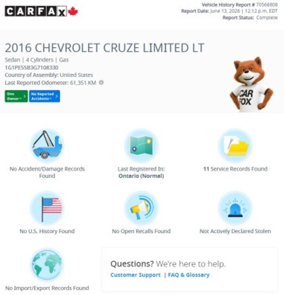 2016 Chevrolet Cruze LT Sedan FWD Photo