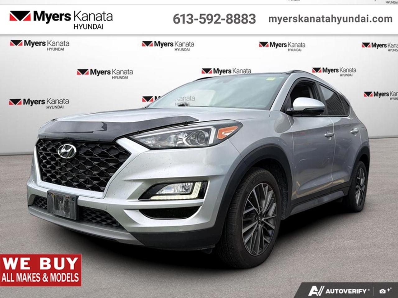 <b>Blind Spot Detection,  Sunroof,  Heated Steering Wheel,  Remote Start,  Lane Change Assist!</b><br> <br>  Hurry on this one! Marked down from $15085 - you save $797.The 2021 Hyundai Tucson has a look that inspires adventure. This 2021 Hyundai Tucson is for sale today in Kanata.<br> <br>2021 Hyundai Tucson is more than just a sport utility vehicle, its the SUV thats always up for your adventures. With innovative features to keep you connected like standard Apple CarPlay and Android Auto smartphone connectivity, capable and efficient performance and heaps of built-in safety features, its always ready when you are. This 2021 Hyundai Tucson is ready to show you what an affordable family SUV should be.<br> <br>This SUV has 199,446 km. Its Silver in colour and is completely accident free based on the <a href=https://vhr.carfax.ca/?id=1X3lzbGiZtfHqDfyuVDqgoQHYHOouDuX target=_blank>CARFAX Report</a>. It has an Automatic transmission and is powered by a 181HP 2.4L 4 Cylinder Engine. <br> <br> Our Tucsons trim level is 2.4L Preferred AWD w/Trend. This Preferred trim with Trend Package is an excellent choice and comes with larger aluminum wheels, a blind spot detection system with rear cross traffic alerts, a panoramic sunroof and lane change assist, a heated leather wrapped steering wheel and much more. You will also receive an 8 way power driver seat, BlueLink with remote start, a 7 inch colour touch screen display with Apple CarPlay and Android Auto, LED daytime running lights, a 60/40 split rear seat, proximity remote keyless entry with push button start and a rear view camera plus much more! This vehicle has been upgraded with the following features: Blind Spot Detection, Sunroof, Heated Steering Wheel, Remote Start, Lane Change Assist, Safety Package, Aluminum Wheels.<br> <br>To apply right now for financing use this link: <a href=https://www.myerskanatahyundai.com/finance/ target=_blank>https://www.myerskanatahyundai.com/finance/</a><br> <br/><br>Smart buyers buy at Myers where all cars come Myers Certified including a 1 year tire and road hazard warranty (some conditions apply, see dealer for full details.)<br> <br>This vehicle is located at Myers Kanata Hyundai 400-2500 Palladium Dr Kanata, Ontario.<br>*LIFETIME ENGINE TRANSMISSION WARRANTY NOT AVAILABLE ON VEHICLES WITH KMS EXCEEDING 140,000KM, VEHICLES 8 YEARS & OLDER, OR HIGHLINE BRAND VEHICLE(eg. BMW, INFINITI. CADILLAC, LEXUS...)<br> Come by and check out our fleet of 40+ used cars and trucks and 170+ new cars and trucks for sale in Kanata.  o~o