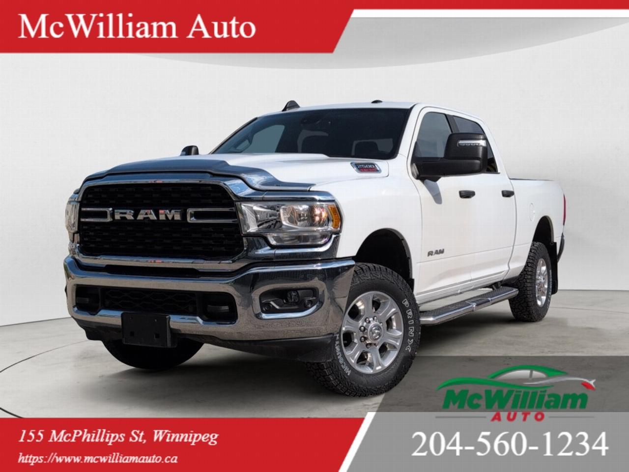 <br>At McWilliam Auto, we operate as a one-price dealership. Our vehicles are competitively priced from the start to offer exceptional value and a transparent buying experience. All vehicle prices are firm and non-negotiable.in.<br><br> MECHANICAL / PERFORMANCE<br><br> 6.4L HEMI V8 Engine<br data-start=in.49in. data-end=in.52in. /> 8-Speed Automatic Transmission<br data-start=in.82in. data-end=in.85in. /> Electronic Shift-On-the-Fly 4X4<br data-start=in.116in. data-end=in.119in. /> Anti-Spin Rear Differential<br data-start=in.146in. data-end=in.149in. /> Heavy-Duty Front and Rear Suspension<br data-start=in.185in. data-end=in.188in. /> Heavy-Duty Shock Absorbers<br data-start=in.214in. data-end=in.217in. /> Trailer Sway Control<br data-start=in.237in. data-end=in.240in. /> Hill Start Assist<br data-start=in.257in. data-end=in.260in. /> Electronic Roll Mitigation<br data-start=in.286in. data-end=in.289in. /> 220-Amp Alternator<br data-start=in.307in. data-end=in.310in. /> Engine Block Heater<br data-start=in.329in. data-end=in.332in. /> Class V Trailer Hitch ReceiverSAFETYSurround View Camera System<br data-start=in.405in. data-end=in.408in. /> ParkView Rear Back-Up Camera<br data-start=in.436in. data-end=in.439in. /> Trailer Reverse Guidance<br data-start=in.463in. data-end=in.466in. /> Brake Assist<br data-start=in.478in. data-end=in.481in. /> Ready Alert Braking<br data-start=in.500in. data-end=in.503in. /> Electronic Stability Control<br data-start=in.531in. data-end=in.534in. /> Traction Control System<br data-start=in.557in. data-end=in.560in. /> 4-Wheel Anti-Lock Disc Brakes<br data-start=in.589in. data-end=in.592in. /> Advanced Multistage Front Air Bags<br data-start=in.626in. data-end=in.629in. /> Front Seat-Mounted Side Air Bags<br data-start=in.661in. data-end=in.664in. /> Side Curtain Air Bags<br data-start=in.685in. data-end=in.688in. /> Tire Pressure Monitoring System<br data-start=in.719in. data-end=in.722in. /> Automatic Headlights<br data-start=in.742in. data-end=in.745in. /> Security Alarm<br data-start=in.759in. data-end=in.762in. /> Sentry Key Theft Deterrent System<br data-start=in.795in. data-end=in.798in. /> Tow HooksTECHNOLOGY / INFOTAINMENTUconnect 5 NAV with 8.4-Inch Touchscreen<br data-start=in.882in. data-end=in.885in. /> GPS Navigation<br data-start=in.899in. data-end=in.902in. /> Apple CarPlay<br data-start=in.915in. data-end=in.918in. /> Android Auto<br data-start=in.930in. data-end=in.933in. /> Alexa Built-In<br data-start=in.947in. data-end=in.950in. /> Bluetooth Hands-Free Calling<br data-start=in.978in. data-end=in.981in. /> Bluetooth Audio Streaming<br data-start=in.1006in. data-end=in.1009in. /> 4G LTE Wi-Fi Hotspot Capability<br data-start=in.1040in. data-end=in.1043in. /> SiriusXM with 360L<br data-start=in.1061in. data-end=in.1064in. /> Trailer Tow Pages<br data-start=in.1081in. data-end=in.1084in. /> Off-Road Information Pages<br data-start=in.1110in. data-end=in.1113in. /> 7-Inch Full-Colour Driver Information Display<br data-start=in.1158in. data-end=in.1161in. /> Media Hub with USB Charging Ports<br data-start=in.1194in. data-end=in.1197in. /> 115-Volt Auxiliary Power Outlet<br data-start=in.1228in. data-end=in.1231in. /> Push Button Start<br data-start=in.1248in. data-end=in.1251in. /> Remote Keyless EntryCOMFORT / INTERIORPremium Cloth Front 40/20/40 Split Bench Seat<br data-start=in.1344in. data-end=in.1347in. /> Heated Front Seats<br data-start=in.1365in. data-end=in.1368in. /> Heated Steering Wheel<br data-start=in.1389in. data-end=in.1392in. /> Power 8-Way Driver Seat<br data-start=in.1415in. data-end=in.1418in. /> Power Driver Lumbar Support<br data-start=in.1445in. data-end=in.1448in. /> Dual-Zone Automatic Climate Control<br data-start=in.1483in. data-end=in.1486in. /> Rear 60/40 Split Folding Bench Seat<br data-start=in.1521in. data-end=in.1524in. /> Power Sliding Rear Window<br data-start=in.1549in. data-end=in.1552in. /> Rear Window Defroster<br data-start=in.1573in. data-end=in.1576in. /> Power Windows<br data-start=in.1589in. data-end=in.1592in. /> Power Heated Folding Telescoping Mirrors<br data-start=in.1632in. data-end=in.1635in. /> Automatic Power Folding Mirrors<br data-start=in.1666in. data-end=in.1669in. /> Tilt Steering Wheel<br data-start=in.1688in. data-end=in.1691in. /> Auto-Dimming Rearview Mirror<br data-start=in.1719in. data-end=in.1722in. /> Illuminated Vanity MirrorsEXTERIOR / STYLINGBright White Exterior<br data-start=in.1797in. data-end=in.1800in. /> Bright Flat Cab-Length Side Steps<br data-start=in.1833in. data-end=in.1836in. /> LED Taillights<br data-start=in.1850in. data-end=in.1853in. /> Fog Lights<br data-start=in.1863in. data-end=in.1866in. /> Power Heated Telescoping Tow Mirrors<br data-start=in.1902in. data-end=in.1905in. /> Forward and Reverse Utility Lights<br data-start=in.1939in. data-end=in.1942in. /> Dampened Tailgate<br data-start=in.1959in. data-end=in.1962in. /> Locking Tailgate<br data-start=in.1978in. data-end=in.1981in. /> Rear Wheelhouse Liners<br data-start=in.2003in. data-end=in.2006in. /> Quad-Lens Halogen HeadlightsDEALER PERMIT No. 4611<br data-start=in.2370in. data-end=in.2373in. /> Stock Number#4986<br data-start=in.2390in. data-end=in.2393in. /> McWilliam Auto, 155 McPhillips Street, Winnipeg MBIMPORTANT DISCLAIMER: This vehicle is a used vehicle, all the features and information may not be accurate from the descriptions above, please check the vehicle in person and confirm for your self