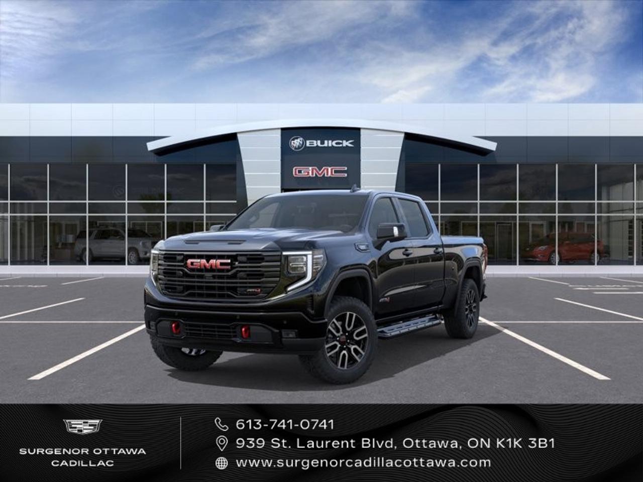 <p>Introducing the stunning 2026 GMC Sierra 1500 AT4, available in a sleek black exterior with impressive 4x4 capabilities. This new Crew Cab Standard Box 4-Wheel Drive is designed for those who demand rugged efficiency combined with luxury.</p><p>Experience the finesse of its bold onyx black finish matched with 20" machined aluminum wheels and all-terrain tires, giving this truck both style and durability. Step inside to enjoy its jet black interior with Kalahari accents and perforated leather front bucket seats, complete with power adjustment features for ultimate comfort.</p><p>The state-of-the-art GMC Infotainment System, with a 13.4-inch diagonal touchscreen, offers Google built-in apps like navigation and voice assistance. Featuring wireless Apple CarPlay and Android Auto capabilities, Bluetooth streaming, and a multi-touch display, every drive is convenient and connected. Safety is a priority with heated mirrors, a rear camera mirror, multicolour 15" diagonal head-up display, lane assist, and a powerful array of parking sensors.</p><p>Perfect for explorers and weekend warriors, this truck offers unparalleled power with its 3.0L Turbo-Diesel engine and a robust 10-speed automatic transmission. The AT4 Preferred Equipment Group and additional packages like AT4 Premium and Technology Package enhance both sophistication and functionality. Get behind the wheel of this impressive vehicle today, and contact Surgenor Chevrolet Buick GMC Cadillac for more details. Your perfect adventure awaits!</p>