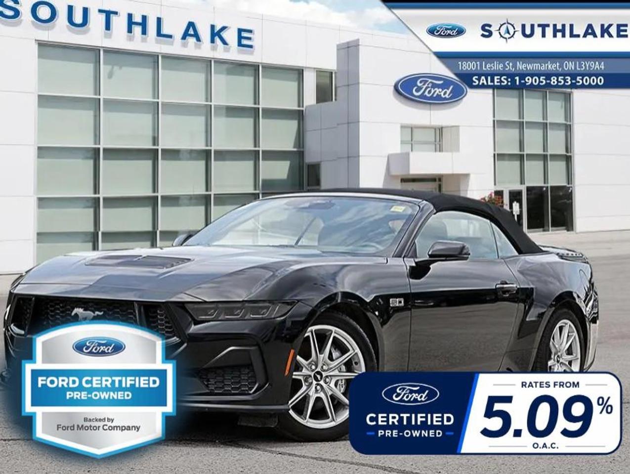 <p>Drive with confidence in this Ford Gold Certified Pre-Owned vehicle—fully inspected with a 172-point check, backed by a 24-month / 40,000 km warranty, plus 20,000 FordPass Rewards Points. Rates from 5.39%. CPO is available for an additional fee of $1999.</p><p>Experience the thrill of driving with this 2025 Ford Mustang GT Premium Convertible in stunning Shadow Black, enhanced with a rear-wheel-drive system for the ultimate in handling and performance. This certified pre-owned gem is equipped with a powerful 5.0L V8 engine coupled with an automatic transmission, making every journey a memorable one.</p><p>The Mustang's exterior is a statement in itself, with its striking black color and stylish alloy wheels that highlight its sporty convertible design. Step inside, and you're greeted by a luxurious interior featuring leather seats, a leather steering wheel, and leatherette door trim inserts. Comfort is a given with heated and cooled front seats and power seats, ensuring that you ride in luxury no matter the weather.</p><p>This Mustang comes packed with an array of cutting-edge technologies such as a backup camera, Bluetooth connection, and smart device integration, ensuring that you stay connected and entertained. Safety is paramount with features like brake assist, parking sensors, lane assist, and heated mirrors, providing peace of mind on every drive. The additional comforts of keyless entry, a Wi-Fi hotspot, satellite radio, and cruise control are designed to enhance your driving experience.</p><p>Aimed at driving enthusiasts and those who appreciate both style and performance, this Ford Mustang GT Premium Convertible is a perfect blend of power, luxury, and modern technology. Contact Southlake Ford today for more details and to seize the opportunity to own this exceptional vehicle.</p> <p>At Southlake Ford Lincoln we spend countless hours researching live market data to ensure the price you see here is a real, genuine, "BUY NOW" price. We believe that the better we price our vehicles the faster we sell them! We believe in transparency; we make our CarFax reports available to you at all times, no request necessary. Every one of our vehicles unless otherwise stated will come certified, professionally detailed, and with fresh oil and filter. </p>