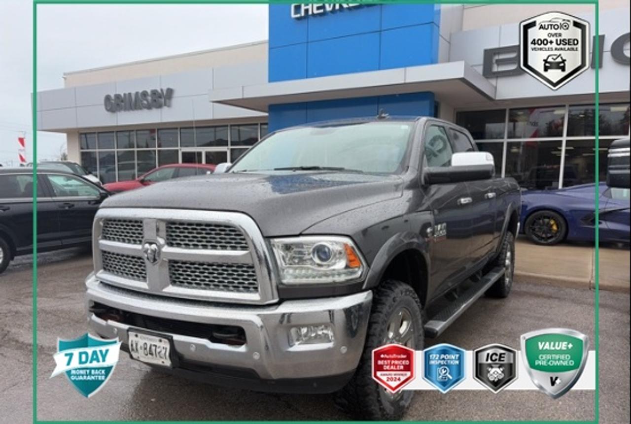 Recent Arrival!<br><br><br>Apple CarPlay/Android Auto, | Non-Smoker, LOCAL TRADE, 10 Speakers, 11.50 Single Wheel Rear Axle, 115-Volt Auxiliary Power Outlet - IP, 220-Amp Alternator, 2nd Row Heated Seats, 3.73 Rear Axle Ratio, 4 Adjustable Cargo Tie-Down Hooks, 8.4 Touchscreen, AM/FM radio: SiriusXM, Apple CarPlay/Android Auto, Audio memory, Auto High-Beam Headlamp Control, Auto-dimming Rear-View mirror, Bed Cargo Divider/Extender, Block heater, Bucket Seats, Convenience Group, Delay-off headlights, Dual front impact airbags, Dual front side impact airbags, Electronically Controlled Throttle, Emergency communication system: SiriusXM Guardian, Exterior Mirrors w/Courtesy Lamps, Exterior Mirrors w/Turn Signals, Fold-Flat Load Floor w/Storage, Front anti-roll bar, Front dual zone A/C, Front fog lights, Front Heated Seats, Front Ventilated Seats, Full-Length Upgraded Floor Console, Fully automatic headlights, Hands-Free Comm w/Bluetooth, Heated Exterior Mirrors, Heated front seats, Heated steering wheel, Heavy-Duty Snowplow Prep Group, High-Back Seats, Keyless Enter N Go w/Push-Start, Leather-Faced Front Vented Bucket Seats, LED Bed Lighting, Locking Tailgate, Low tire pressure warning, Memory seat, Navigation System, Next Generation Engine Controller, Occupant sensing airbag, Overhead airbag, Panic alarm, ParkView Rear Back-Up Camera, Power 10-Way Memory Driver & 6-Way Passenger Seats, Power Adjustable Pedals w/Memory, Power Lumbar Adjust, Power passenger seat, Power Sunroof, Quick Order Package 2FH Laramie, Radio: Uconnect 4C w/8.4 Display, Radio/Driver Seat/Mirrors/Pedals Memory, Rain-Sensing Windshield Wipers, RamBox Cargo Management System, Rear 60/40 Split Folding Seat, Rear step bumper, Remote Proximity Keyless Entry, Remote Start System, Security system, Soft Tri-Fold Tonneau Cover, Split folding rear seat, Spray-In Bedliner, Trailer Tow Mirrors, Ventilated front seats, Wheel Centre Hub, Wheels: 20 x 8 Aluminum w/Chrome Inserts.<br><br>Granite Crystal Metallic Clearcoat Laramie<br>HEATED AND COOLED FRONT SEATS | HEATED STEERING WHEEL | SNOW PLOW PREP PKG | 6.7L CUMMINS DIESEL | MEMORY SEATING | NAVIGATION SYSTEM 2018 Ram 2500 Laramie  6.7L Cummins I6 Turbodiesel<br>6-Speed Automatic<br>4WD<p> </p><h4>VALUE+ CERTIFIED PRE-OWNED VEHICLE</h4><p>- 36-point Provincial Safety Inspection<br>- 172-point inspection combined mechanical, aesthetic, functional inspection including a vehicle report card<br>- Warranty: 30 Days or 1500 KMS on mechanical safety-related items and extended plans are available<br>- Complimentary CARFAX Vehicle History Report<br>- 2X Provincial safety standard for tire tread depth<br>- 2X Provincial safety standard for brake pad thickness<br>- 7 Day Money Back Guarantee*<br>- Market Value Report provided<br>- Complimentary 3 months SIRIUS XM satellite radio subscription on equipped vehicles<br>- Complimentary wash and vacuum<br>- Vehicle scanned for open recall notifications from manufacturer</p><p>SPECIAL NOTE: This vehicle is reserved for AutoIQs retail customers only. Please, No dealer calls. Errors & omissions excepted.</p><p>*As-traded, specialty or high-performance vehicles are excluded from the 7-Day Money Back Guarantee Program (including, but not limited to Ford Shelby, Ford mustang GT, Ford Raptor, Chevrolet Corvette, Camaro 2SS, Camaro ZL1, V-Series Cadillac, Dodge/Jeep SRT, Hyundai N Line, all electric models)</p>