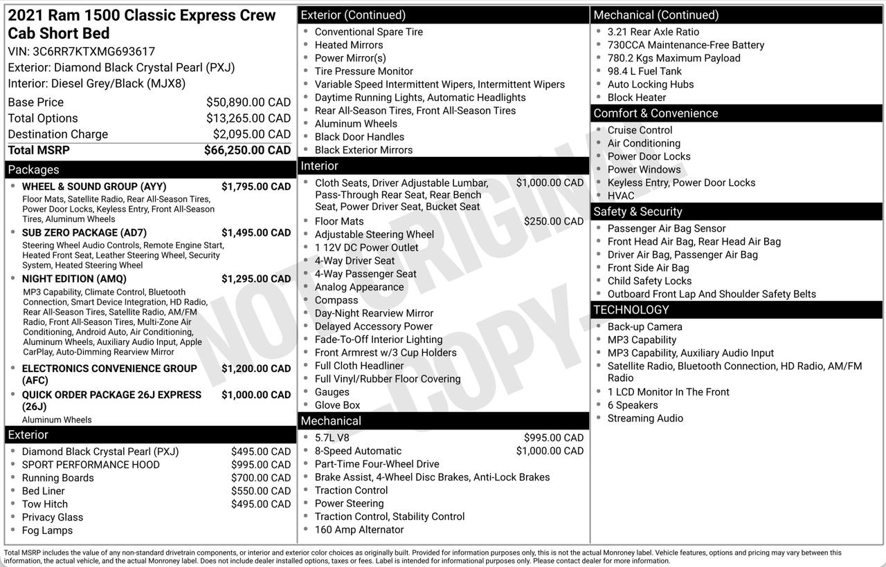 2021 RAM 1500 Classic Tradesman 26J|SUB ZERO|WHEEL/SOUND PK|NIGHT ED|LINER Photo