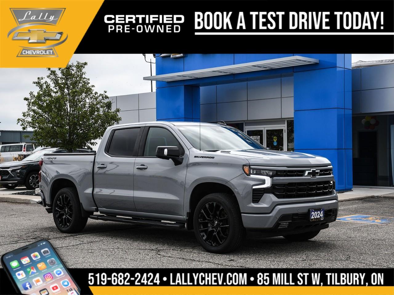 2024 Chevrolet Silverado 1500 RST 4WD 3.0L I6 10-Speed Automatic Slate Gray Metallic 10-Speed Automatic, 4WD, Black Leather. Odometer is 21670 kilometers below market average!<br /><br />** Special Sale price listed is available to finance purchases only on approved credit. Price of vehicle may differ with other forms of payment.<br /><br /><br />What is Live Market Pricing?<br /><br />Lally Chevrolet, we've changed the way we sell new and pre-owned vehicles with Live Market Pricing. Buying a vehicle can be stressful. Negotiations, trade value, hidden fees and the time a purchase takes is enough to make anyone nervous.<br /><br />How does a customer know if they are getting a good deal or not?<br /><br />How do dealerships like Lally Chevrolet even set prices?<br /><br />In today's customer-centric, tech-savvy world, where is the transparency in the car buying process?<br /><br />We want to make your vehicle purchasing experience stress-free, simple, enjoyable and transparent. So we've made the struggle of negotiating a thing of the past!<br /><br />No More Stressful Negotiations!<br /><br />Purchasing your next vehicle shouldn't feel like a battle. Our team at Lally Chevrolet does not want you to go home wondering if you could have gotten a better deal or not. So, we are offering you the best deal possible, the fair value, with Live Market Pricing.<br /><br />How Does Live Market Pricing Work?<br /><br />With Live Market Pricing, our team checks the fair value of our vehicles every day, comparing equally-equipped vehicles in a 300 kilometer radius of our market area. Then, we update our inventory prices in real-time to reflect the current market price.<br /><br />This allows us to price our vehicles in our market area fairly while passing the savings onto you. With Lally Chevrolet Live Market Pricing system, you can rest assured that you're getting the most competitive price around town.<br /><br />These real-time results offer fair pricing for you, the customer, and eliminates the need for negotiations. Lally Chevrolet Live Market Pricing ensures:<br /><br />? no pricing games<br />? no stressful negotiations or pressure situations<br />? no mark-up to mark-down gimmicks<br />? no hassling<br />? no haggling<br />? no more guessing<br /><br />.