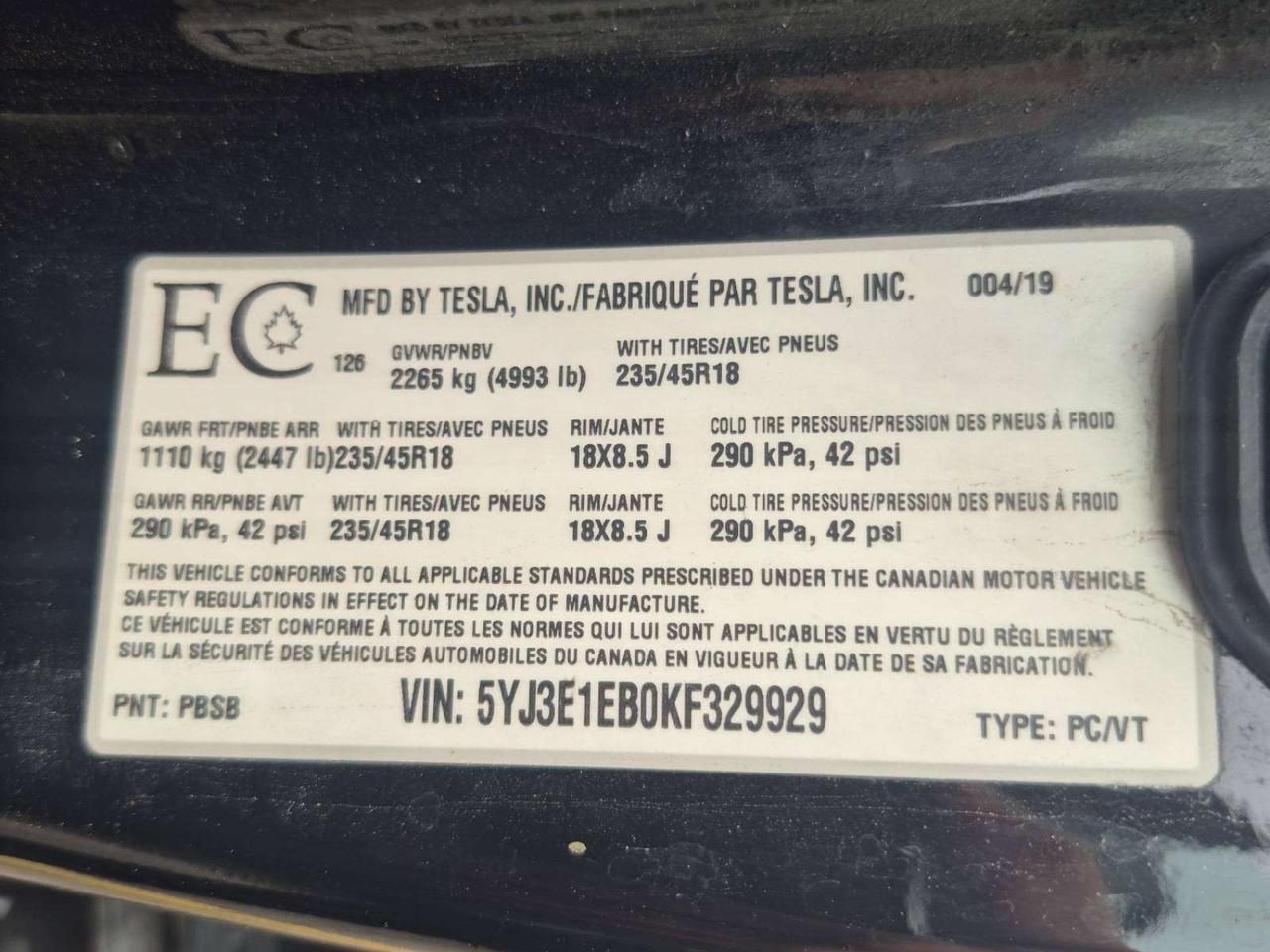 2019 Tesla Model 3 Long Range AWD Photo