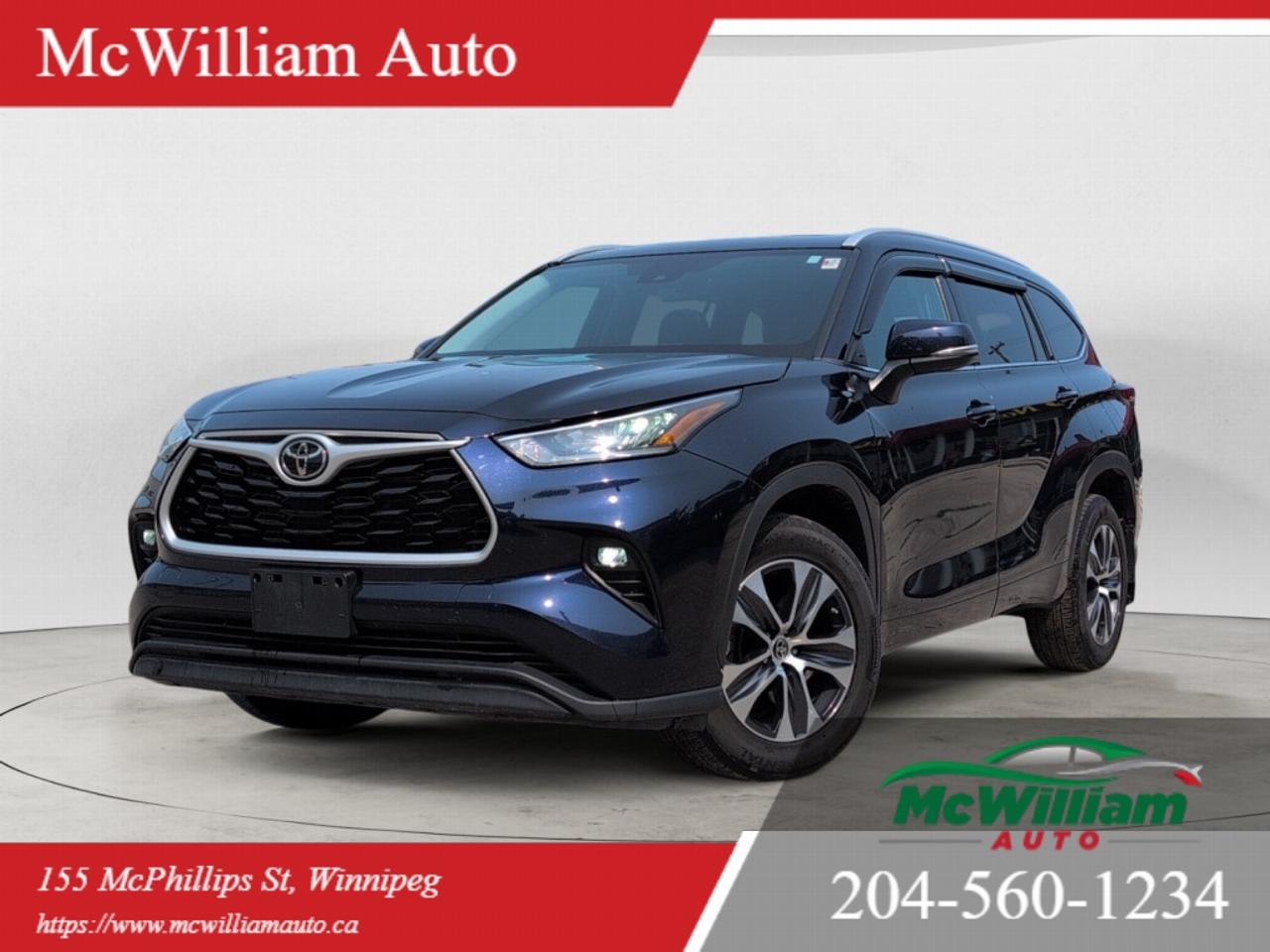 <br>At McWilliam Auto, we operate as a one-price dealership. Our vehicles are competitively priced from the start to offer exceptional value and a transparent buying experience. All vehicle prices are firm and non-negotiable.in.<br><br>MECHANICAL / PERFORMANCE<br><br>3.5L V6 Engine<br>Electronic Continuously Variable Transmission (eCVT)<br>Electronic On-Demand All-Wheel Drive (AWD)<br>Multi-Terrain Select Drive Modes<br>Drive Mode Select<br>Electric Power Steering<br>Independent Front and Rear Suspension<br>4-Wheel Disc Brakes<br>Hill Start Assist Control<br>Trailer Sway Control<br><br>SAFETY<br><br>Toyota Safety Sense 2.5+<br>Adaptive Cruise Control<br>Lane Keeping Assist<br>Blind Spot Monitoring<br>Rear Cross Traffic Alert<br>Pre-Collision System with Pedestrian Detection<br>Lane Departure Alert with Steering Assist<br>Road Sign Assist<br>Automatic High Beams<br>Backup Camera<br>Anti-Lock Braking System (ABS)<br>Vehicle Stability Control<br>Traction Control<br>Tire Pressure Monitoring System<br>Front, Side and Curtain Air Bags<br>LATCH Child Seat Anchors<br><br>TECHNOLOGY / INFOTAINMENT<br><br>Apple CarPlay<br>Android Auto<br>Touchscreen Infotainment System<br>Bluetooth Hands-Free Calling<br>Bluetooth Audio Streaming<br>USB Charging Ports<br>SiriusXM Capability<br>Steering Wheel Audio Controls<br>Voice Recognition<br>Multi-Information Display<br>Push Button Start<br><br>COMFORT / INTERIOR<br><br>8 Passenger Seating<br>Cloth Seats<br>Power Driver Seat<br>Heated Front Seats<br>Tri-Zone Automatic Climate Control<br>Keyless Entry<br>Power Liftgate<br>Power Windows<br>Power Door Locks<br>Leather-Wrapped Steering Wheel<br>Leather-Wrapped Shift Knob<br>60/40 Split Folding Second Row<br>60/40 Split Folding Third Row<br>Front and Rear Cup Holders<br>Sunroof<br><br>EXTERIOR / STYLING<br><br>LED Headlights<br>LED Daytime Running Lights<br>LED Taillights<br>Alloy Wheels<br>Power Heated Side Mirrors<br>Rear Privacy Glass<br>Roof Rails<br>Rear Spoiler<br>Rear Window Wiper<br>Rear Window Defroster<br>Body-Colour Door Handles<br>Shark Fin Antenna<br><br>OFF ROAD / CAPABILITY<br><br>Electronic All-Wheel Drive<br>Multi-Terrain Select<br>Snow Mode<br>Mud & Sand Mode<br>Rock & Dirt Mode<br>Downhill Assist Control<br><br>DEALER PERMIT No. 4611<br>Stock Number#4998<br>McWilliam Auto, 155 McPhillips Street, Winnipeg MB<br><br>IMPORTANT DISCLAIMER: This vehicle is a used vehicle, all the features and information may not be accurate from the descriptions above, please check the vehicle in person and confirm for your self.