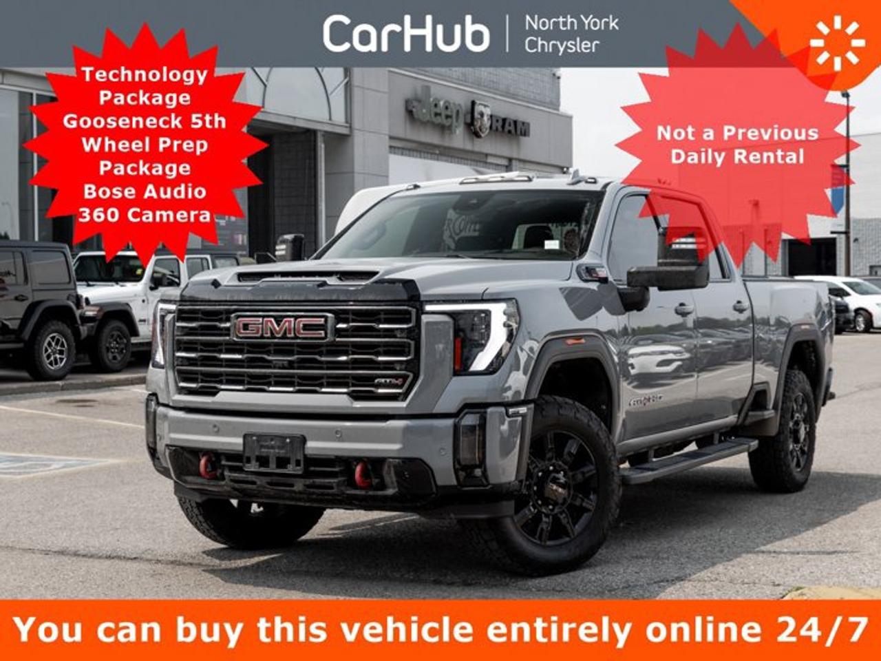 <p>This GMC Sierra 2500HD boasts a Turbocharged Diesel V8 6.6L/ engine powering this Automatic transmission. Wireless phone projection for Apple CarPlay and Android Auto, Wireless Charging, Wipers, front rain-sensing.</p><p>This GMC Sierra 2500HD Features the Following Options</p> Technology Package Gooseneck 5th Wheel Prep Package Bose Audio 360 Camera AT4 Preferred Package Trailering Package Off-road Package<p>Windows, power rear, express down, Windows, power front, drivers express up/down, Window, power front, passenger express up/down, Wi-Fi Hotspot capable (Terms and limitations apply. See onstar.ca or dealer for details.), Wheelhouse liners, rear, USB Ports, 2, Charge/Data ports located inside centre console, USB Ports, 2 (first row) located on console, USB ports, (2) charge-only, rear, Trailer Side Blind Zone Alert, Trailer Camera Provisions and trailer viewing software.</p><p>Drive Happy with CarHub<br />*** All-inclusive, upfront prices -- no haggling, negotiations, pressure, or games *** Purchase or lease a vehicle and receive a $1000 CarHub Rewards card for service. *** Purchase this vehicle fully online on CarHub websites</p><p>Transparency Statement<br />USED VEHICLES: Online prices and payments are for finance purchases -- please note there is a $850 safety certification fee. if not Certified, then as per OMVIC Regulations the vehicle is deemed to be not drivable and Not Certified. Cash purchases for used vehicles have a $2,350 surcharge which includes the safety certification (the finance price + $2,350). NEW VEHICLES: New financed vehicles are subject to an $ 850 Processing Fee. New cars priced at over $100,000 including add-ons or accessories are subject to the additional federal luxury tax. While every effort is taken to avoid errors, technical or human error can occur, so please confirm vehicle features, options, materials, and other specs with your CarHub representative. This can easily be done by calling us or by visiting us at the dealership. CarHub used vehicles come standard with 1 key. If we receive more than one key from the previous owner, we include them with the vehicle. Additional keys may be purchased at the time of sale. Ask your Product Advisor for more details. Payments are only estimates derived from a standard term/rate on approved credit. Terms, rates and payments may vary. Prices, rates and payments are subject to change without notice. Please see our website for more details.</p><p> </p>