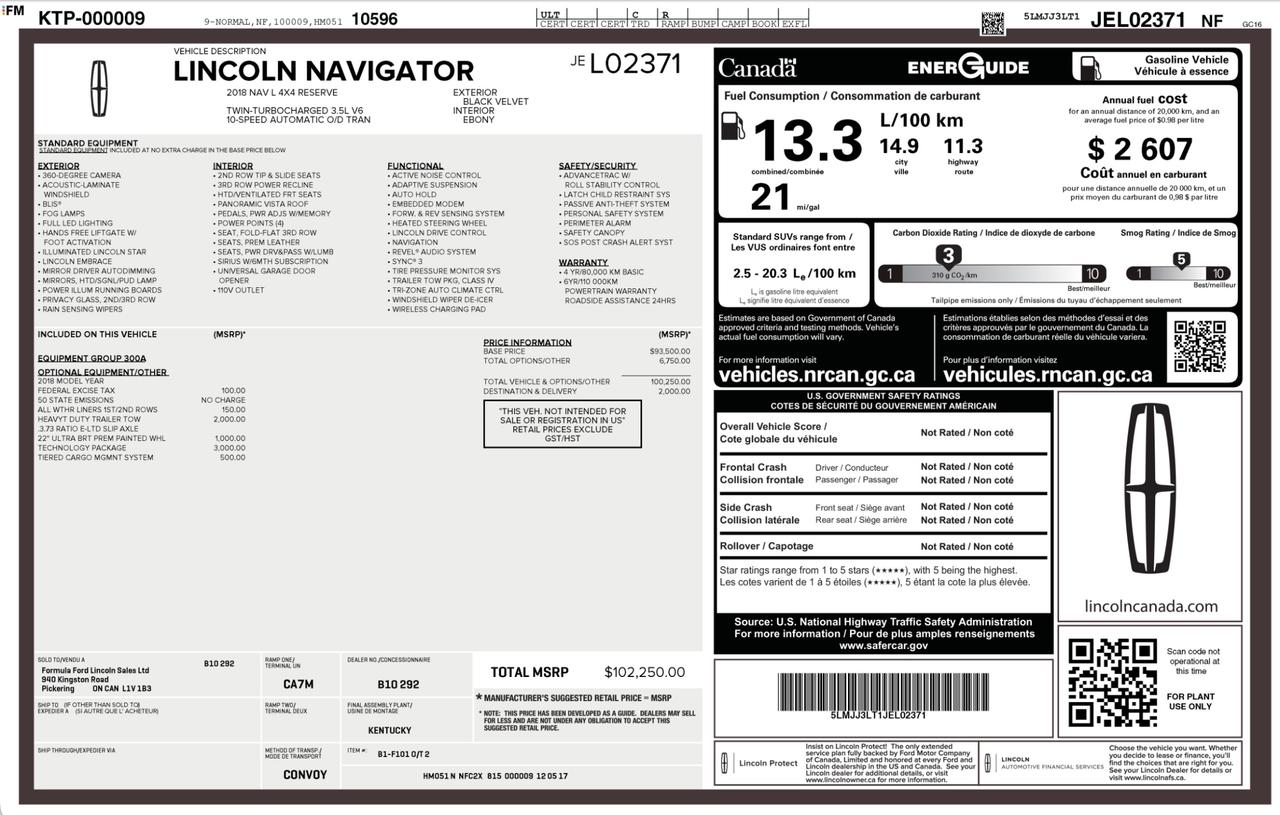2018 Lincoln Navigator L Reserve 300A|TECH PK|PANO|MAX TOW PK|37 SVC RECORDS Photo