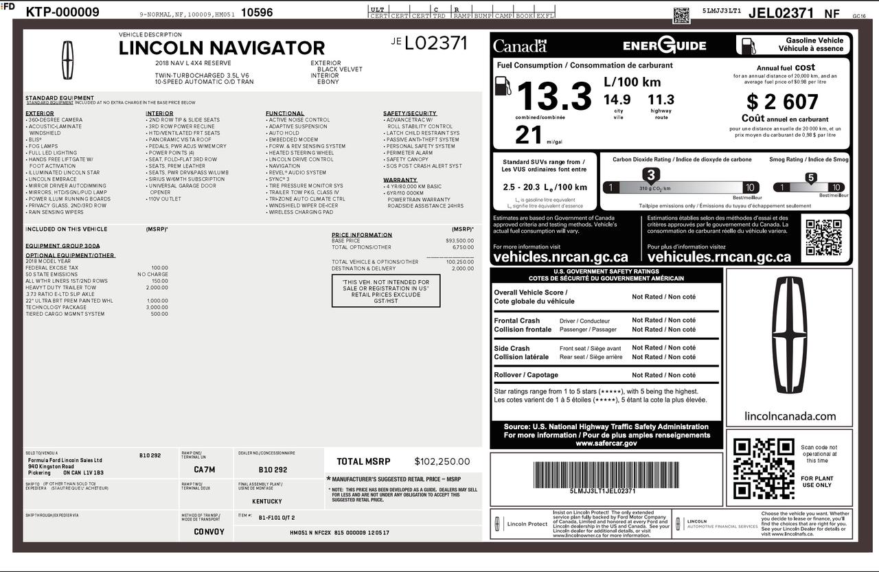 2018 Lincoln Navigator L Reserve 300A|TECH PK|PANO|MAX TOW PK|37 SVC RECORDS Photo