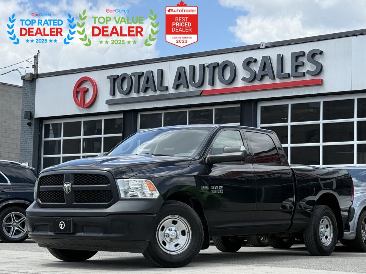 ** JUST ARRIVED! DONT MISS OUT ON THIS ONE!! ** <br/> ** NO ACCIDENTS, LOCAL ONTARIO, CLEAN TITLE, CARFAX VERIFIED! ** <br/> ** RATES AS LOW AS 6.99 OAC ** <br/> <br/> <br/> ===>> WE FINANCE ALL CREDIT TYPES! NEW TO THE COUNTRY?! NO PROBLEM! BAD CREDIT?! NO PROBLEM! <br/> ===>> YOU CAN APPLY ONLINE ON OUR WEBSITE OR IN PERSON! <br/> <br/> <br/> ** GORGEOUS CRYSTAL BLACK PEARL EXTERIOR ON BLACK / DIESEL GREY CLOTH INTERIOR! COMES EQUIPPED WITH 5.7L HEMI V8 ENGINE, 8-SPEED TORQUEFLITE AUTOMATIC TRANSMISSION, 4X4, POPULAR EQUIPMENT GROUP, REAR VIEW CAMERA, TRAILER BRAKE CONTROLLER, CLASS IV HITCH RECEIVER, TRAILER TOW MIRRORS, SPRAY-IN BEDLINER, 121L FUEL TANK, 5-INCH TOUCHSCREEN, BLUETOOTH, SIRIUSXM, REMOTE KEYLESS ENTRY, 3.92 REAR AXLE RATIO, FRONT & REAR ALL-WEATHER FLOOR MATS, & MUCH MUCH MORE!! ** <br/> <br/> <br/> >>>> FOLLOW US ON INSTAGRAM @ <br/> TOTALAUTOSALES <br/> <br/> <br/> *** PLEASE CALL (437) 494-3945 *** <br/> OUR LOCATION: <br/> 2430 FINCH AVE WEST, NORTH YORK, M9M 2E1 <br/> <br/> <br/> *** CERTIFICATION: Have your new preowned vehicle certified at TOTAL AUTO SALES! We offer a full safety inspection exceeding industry standards, including oil change and professional detailing before delivery. Vehicles are not drivable, if not certified or e-tested, a certification package is available for $995. All trade-ins are welcome. Taxes, Finance fee and licensing are extra.** <br/> <br/> <br/> ** WARRANTY. We provide extended warranties up to 48m with optional coverage up to 10,000$ per/claim with unlimited kms. ** <br/> *** PLEASE CALL (437) 494-3945 *** <br/> TOTAL AUTO SALES 2430 FINCH AVE WEST, NORTH YORK, M9M 2E1 <br/> <br/> <br/> ** To the best of our ability, we have made an effort to ensure that the information provided to you in this ad is accurate. We do not take any responsibility for any errors, omissions or typographic mistakes found on all our ads. Prices may change without notice. Please verify the accuracy of the information with our sales team. ** <br/>