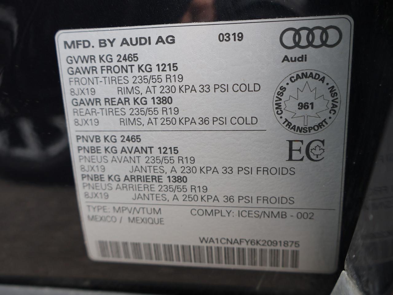 2019 Audi Q5 TECHNIK AWD CERTIFIED *ACCIDENT FREE* CAMERA NAV BLUETOOTH LEATHER HEATED SEATS PANO ROOF CRUISE ALLOYS Photo