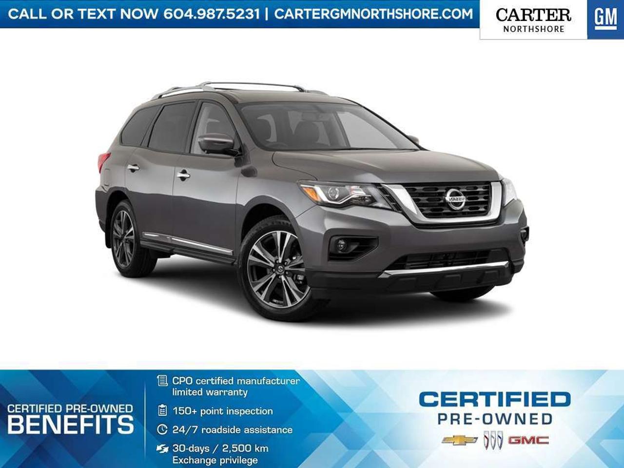 NO ACCIDENT | ONE LOCAL OWNER | PRE-OWNED CERTIFIED
Get behind the wheel of this well-equipped Pre-Owned 2019 Nissan Pathfinder, a spacious SUV thats ready for family trips, daily driving, and weekend adventures. With comfortable seating, versatile cargo space, and confident performance, its built to handle whatever your day brings. Enjoy a smooth and comfortable ride with the practicality you need for every journey. Test Drive Today!

WHY CARTER GM NORTHSHORE?

- An unrivalled vehicle purchasing experience!
- Exceeding our loyal customers expectations since 1990
- 4.7 Google star rating (with 1,700+ customer reviews)
- CarGurus Top-Rated Dealer 2025 Award
- CarGurus Top Value Dealer 2025 Award
- 30-day / 2,500 km exchange privilege
- Peace of mind - 150-point vehicle inspection
- CARFAX - full vehicle service history - purchase with confidence!
- Vehicle trades welcome! Best price guaranteed!
- We provide upfront pricing, zero hidden fees, and 100% transparency
- Fast approvals and 99% acceptance rates (no matter your current credit status!)
- Multilingual staff (many languages spoken)
- Comfortable non-pressured environment with in-store television, WIFI and a childrens play area!





Were here to help you drive the vehicle you want, the vehicle you deserve!
QUESTIONS? GREAT! WEVE GOT ANSWERS!
To speak with a friendly vehicle specialist - CALL NOW!
The advertised price includes all standard dealer fees and any applicable manufacturer or dealer incentives. It does not include applicable taxes, licensing, insurance, or optional products or services. Dealer fees will be clearly broken out and itemized on the bill of sale, maximum total of fees $699.00. Prices are shown in Canadian dollars. While we make every effort to ensure accuracy, vehicle details, pricing, options, and availability are subject to change without notice. Please confirm all information with dealership sales management before purchase. Dealer Code: 81121