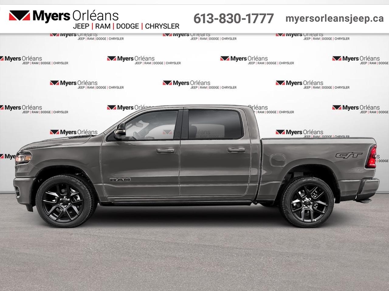 <b>Leather Seats, Sunroof!</b><br> <br> Built tough yet crafted for comfort, the 2026 Ram 1500 sets a new standard for modern pickup performance.<br> <br>The Ram 1500s unmatched luxury transcends traditional pickups without compromising its capability. Loaded with best-in-class features, its easy to see why the Ram 1500 is so popular. With the most towing and hauling capability in a Ram 1500, as well as improved efficiency and exceptional capability, this truck has the grit to take on any task.<br> <br>This Granite Crystal Metallic Crew Cab 4X4 pickup has an Automatic transmission and is powered by a 420HP 3.0L Straight 6 Cylinder Engine. <br> <br> Our 1500s trim level is Sport. This Ram 1500 in Sport trim rewards you with front heated seats, a leather-wrapped heated steering wheel, a 360 camera system, a 10-speaker Alpine audio, and a 12-inch infotainment screen with inbuilt navigation, Apple CarPlay and Android Auto, and 4G LTE Wi-Fi hotspot. Additional features include class IV towing equipment, aluminum wheels, power adjustable pedals, intersection collision assist, evasion assist, lane keep assist with lane departure warning, and even more! This vehicle has been upgraded with the following features: Leather Seats, Sunroof.<br><br> View the original window sticker for this vehicle with this url <b><a href=http://www.chrysler.com/hostd/windowsticker/getWindowStickerPdf.do?vin=3C6SRFVP5T4169088 target=_blank>http://www.chrysler.com/hostd/windowsticker/getWindowStickerPdf.do?vin=3C6SRFVP5T4169088</a></b>.<br> <br>To apply right now for financing use this link: <a href=https://www.myersorleansjeep.ca/apply-for-financing/ target=_blank>https://www.myersorleansjeep.ca/apply-for-financing/</a><br> <br/>Total rebate of $8250 is reflected in the price. 5.29% financing for 96 months. <br> Buy this vehicle now for the lowest weekly payment of <b>$246.21</b> with $0 down for 96 months @ 5.29% APR O.A.C. ( Plus applicable taxes - **Rebates may not be applicable on all purchase types [cash, lease, or finance]. Eligibility and conditions may vary. Please see dealer for full details and confirmation of eligibility. / Total Obligation of $102422 ). Incentives expire 2026-07-31. See dealer for details. <br><br>The road to new driving experiences begins in our inventory, where youll find an incredible array of brand-new cars, trucks, minivans, and SUVs, including two of our bestselling models, the Dodge Ram 1500 and the Dodge Grand Caravan. If you want to know what the cutting edge of automotive technology looks like, all you have to do is visit Myers Orleans Jeep! Each model comes loaded with the convenient features and cool technology that help make every trip memorable. Looking for additional everyday luxury at a price thats incredibly wallet-friendly? Choose from our selection of quality pre-owned models! If you can think of a road, our friendly and knowledgeable sales team will help you find the perfect vehicle to drive it.<br><br>We may be a well-established dealership thats been part of the community for many years, but that doesnt mean were stuck in the past! At Myers Orleans Jeep, were proud to provide a fresh, modern approach to car buying. Using our array of online tools, you can browse our extensive inventory, schedule a service appointment, order parts, and even apply for credit from wherever youve got a connection. Our goal is to create relationships that will last, and we know that the best way to do this is by providing a dealership experience thats based on honesty, transparency, trust, and a commitment to customers. Stop by today and discover all the ways we go above and beyond for you.<br><br> Come by and check out our fleet of 40+ used cars and trucks and 60+ new cars and trucks for sale in Orleans.  o~o