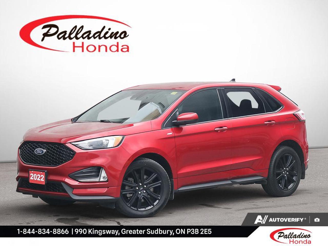 // ACCIDENT FREE!! //

Meet the 2022 Ford Edge St Line, a stylish used SUV now available at Palladino Honda in Greater Sudbury. Finished in red with an automatic transmission, this Edge St Line blends sporty design with everyday practicality. CARFAX Canada reports no accident, giving you added confidence in a well-kept vehicle that has been driven 134,000 km.

The 2022 Ford Edge St Line stands out with its athletic appearance, roomy cabin, and smooth road manners. It is a great fit for drivers who want SUV versatility with a more dynamic look and feel. This model is known for its comfortable highway ride, solid handling, and easy daily usability in all seasons.

FEATURES OF THE Edge St Line

»» Sport-inspired exterior styling details
»» Bold grille and unique accents
»» Athletic stance with confident presence
»» Spacious SUV design for daily use

ADVANCED SAFETY FEATURES

»» Rearview camera helps with parking visibility
»» Multiple airbags support occupant protection
»» Stability control helps maintain composure
»» Anti-lock brakes support controlled stopping

PERFORMANCE AND EFFICIENCY

»» Automatic transmission delivers smooth shifting
»» Turbocharged performance is widely recognized
»» Confident all-weather SUV capability available
»» Balanced ride for highway comfort

COMFORT AND CONVENIENCE

»» Spacious cabin supports family travel
»» Four-door access makes entry easier
»» Generous seating room front and rear
»» Dual-purpose design suits busy lifestyles

TECHNOLOGY AND CONNECTIVITY

»» User-friendly infotainment layout is well known
»» Clear driver information display placement
»» Convenient controls are easy to reach
»» Modern connectivity features enhance daily driving

CARGO SPACE

»» Rear cargo area supports weekend gear
»» Split-folding versatility helps carry longer items
»» Wide opening helps load bulky cargo
»» Useful storage for groceries and luggage

AWARDS & RECOGNITIONS

»» Top Safety Pick, Insurance Institute for Highway Safety, 2022
»» Quality midsize SUV recognition, J.D. Power, 2022

WHAT OTHER OWNERS LIKE

»» Comfortable ride during longer road trips
»» Spacious interior for passengers and cargo
»» Easy-to-use technology and controls
»» Sporty styling with practical SUV usefulness

This 2022 Ford Edge St Line is a smart choice for drivers who want bold design, everyday comfort, and trusted utility in one well-rounded package. Its red exterior adds extra road presence, while the automatic transmission helps make commuting, errands, and road trips feel smooth and relaxed.

At Palladino Honda in Greater Sudbury, this used 2022 Ford Edge St Line offers strong value for shoppers seeking a versatile SUV with proven appeal. With a clean CARFAX Canada accident history and a practical design that suits many lifestyles, it is ready to deliver confident performance and useful space for your next drive.

This 2022 Ford Edge St Lines VIN is: 2FMPK4J94NBA48714.

The advertised price is for financing only and applies exclusively to vehicles eligible for financing. Vehicles sold as-is are not eligible for financing and require full payment at purchase. All cash purchases of finance-eligible vehicles will be subject to an additional $2,501.00. This advertised price also does not include taxes and licensing fees. For as-is vehicles: the motor vehicle sold under this contract is being sold as-is and is not represented as being in road worthy condition, mechanically sound or maintained at any guaranteed level of quality.<p> a stylish used SUV now available at Palladino Honda in Greater Sudbury. Finished in red with an automatic transmission</p>
<p> this Edge St Line blends sporty design with everyday practicality. CARFAX Canada reports no accident</p>
<p> and smooth road manners. It is a great fit for drivers who want SUV versatility with a more dynamic look and feel. This model is known for its comfortable highway ride</p>
<p> and easy daily usability in all seasons.

FEATURES OF THE Edge St Line

»» Sport-inspired exterior styling details
»» Bold grille and unique accents
»» Athletic stance with confident presence
»» Spacious SUV design for daily use

ADVANCED SAFETY FEATURES

»» Rearview camera helps with parking visibility
»» Multiple airbags support occupant protection
»» Stability control helps maintain composure
»» Anti-lock brakes support controlled stopping

PERFORMANCE AND EFFICIENCY

»» Automatic transmission delivers smooth shifting
»» Turbocharged performance is widely recognized
»» Confident all-weather SUV capability available
»» Balanced ride for highway comfort

COMFORT AND CONVENIENCE

»» Spacious cabin supports family travel
»» Four-door access makes entry easier
»» Generous seating room front and rear
»» Dual-purpose design suits busy lifestyles

TECHNOLOGY AND CONNECTIVITY

»» User-friendly infotainment layout is well known
»» Clear driver information display placement
»» Convenient controls are easy to reach
»» Modern connectivity features enhance daily driving

CARGO SPACE

»» Rear cargo area supports weekend gear
»» Split-folding versatility helps carry longer items
»» Wide opening helps load bulky cargo
»» Useful storage for groceries and luggage

AWARDS & RECOGNITIONS

»» Top Safety Pick</p>
<p> 2022

WHAT OTHER OWNERS LIKE

»» Comfortable ride during longer road trips
»» Spacious interior for passengers and cargo
»» Easy-to-use technology and controls
»» Sporty styling with practical SUV usefulness

This 2022 Ford Edge St Line is a smart choice for drivers who want bold design</p>
<p> this used 2022 Ford Edge St Line offers strong value for shoppers seeking a versatile SUV with proven appeal. With a clean CARFAX Canada accident history and a practical design that suits many lifestyles</p>
<p> it is ready to deliver confident performance and useful space for your next drive.

This 2022 Ford Edge St Lines VIN is: 2FMPK4J94NBA48714.

The advertised price is for financing only and applies exclusively to vehicles eligible for financing. Vehicles sold as-is are not eligible for financing and require full payment at purchase. All cash purchases of finance-eligible vehicles will be subject to an additional $2</p>
<p>501.00. This advertised price also does not include taxes and licensing fees. For as-is vehicles: the motor vehicle sold under this contract is being sold as-is and is not represented as being in road worthy condition</p>