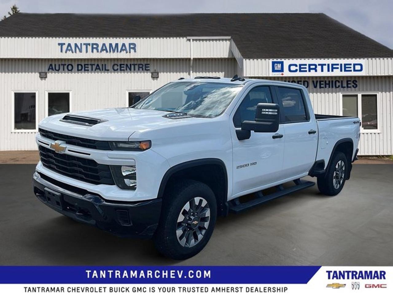 Recent Arrival! Summit White 2024 Chevrolet Silverado 2500HD Custom 4WD 10-Speed Automatic 6.6L V8Value Market Pricing, 10-Speed Automatic, 4WD, Black Cloth.Certified. Certification Program Details: GM Certified details. 3 months 05 5000km (whichever comes first) which can be extended or upgraded to an even more comprehensive Certified Pre-owned Vehicle Protection Plan. 150+ Point Inspection.24/7 roadside assistance for 3 months or 5000kms . 1-month Onstar trial and sign up for a paid plan to enjoy the first two months on us. GM Owner Centre and Mobile App. Free SiriusXM Trial. Rates as low as 3.99% on Eligible Certified Pre owned Models Exchange policy is 30 days 0r 2500kms ,whichever comes first