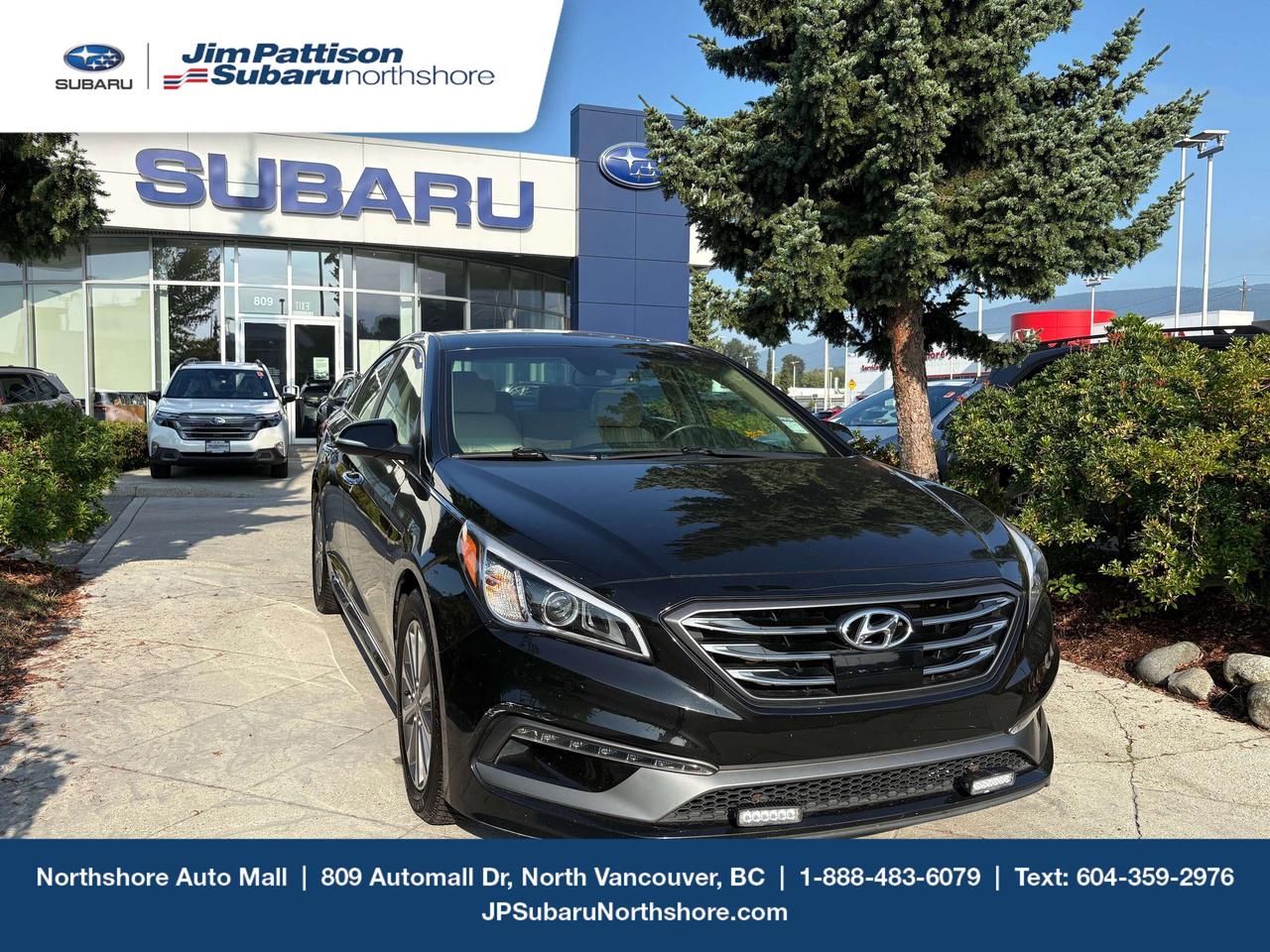 2017 Hyundai Sonata Limited 2.4L

Enjoy the perfect combination of comfort, technology, and reliability with this 2017 Hyundai Sonata Limited. Powered by a fuel-efficient 2.4L 4-cylinder engine paired with a smooth automatic transmission, this sedan delivers a comfortable ride, responsive performance, and excellent fuel economymaking it an ideal choice for daily commuting or long road trips.

The Limited trim offers a premium driving experience with leather seating, heated front and rear seats, a heated steering wheel, power-adjustable front seats with driver memory, a panoramic sunroof, navigation, Apple CarPlay and Android Auto compatibility, a premium audio system, dual-zone automatic climate control, and keyless entry with push-button start.

Safety is a priority with advanced features including Blind-Spot Detection, Rear Cross-Traffic Alert, Lane Departure Warning, a rearview camera, and Hyundais reputation for outstanding safety and dependability.

With its sleek styling, spacious interior, generous trunk space, and impressive list of premium features, this 2017 Hyundai Sonata Limited offers exceptional value for anyone looking for a well-equipped midsize sedan.

Visit our dealership today to take it for a test drive and see why the Hyundai Sonata remains one of the most trusted and popular sedans on the road.Call 1-888-435-8560! Jim Pattison Subaru Northshore sells & services new & used Subaru vehicles throughout the Lower Mainland. Financing available OAC

Price includes documentation fee ($595) and VSA transaction levy ($10). Finance placement fee ($495) if applicable, GST and PST are additional. D#40224