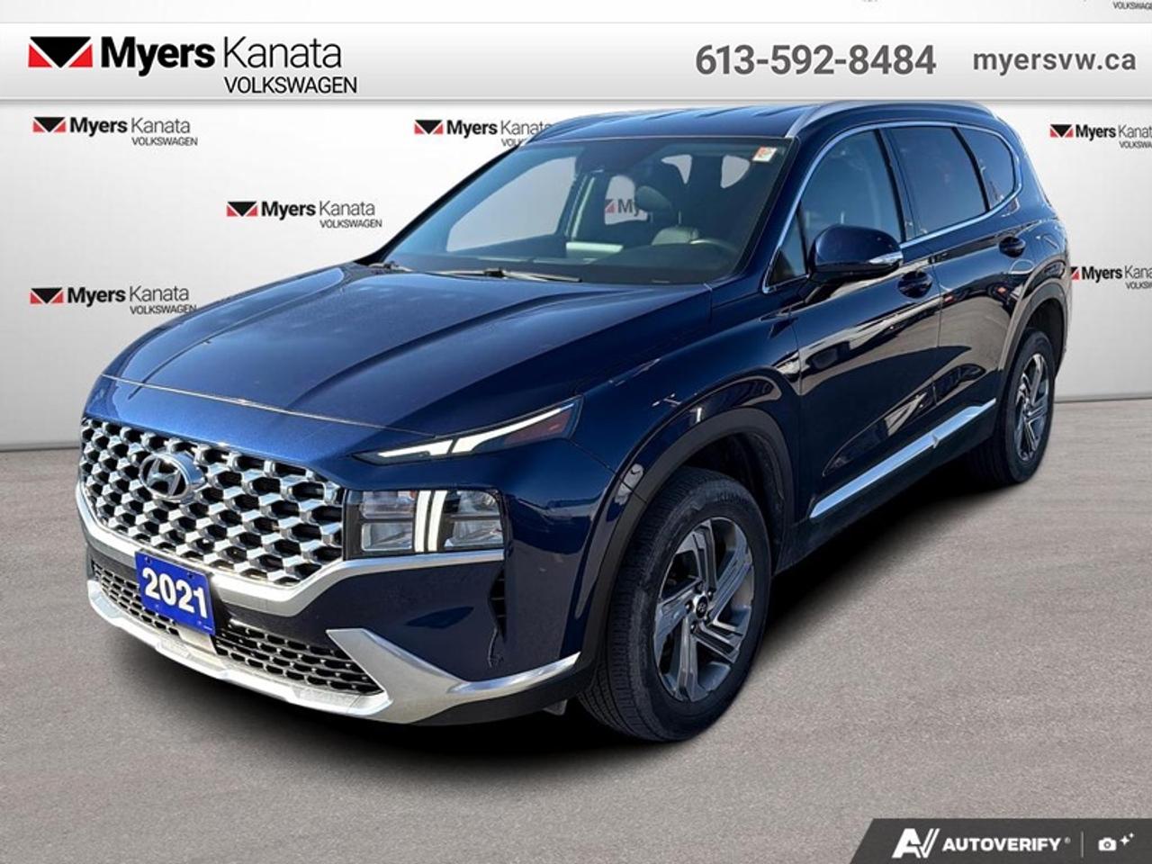 <b>Active Blind Spot Assist,  Leather Seats,  Heated Seats,  Heated Steering Wheel,  Lane Keep Assist!</b><br> <br>  Compare at $25746 - Our Price is just $24996! <br> <br>Hyundai has stepped up its game in SUVs with this stunning Santa Fe. This 2021 Hyundai Santa Fe is fresh on our lot in Kanata.<br> <br>The Hyundai Santa Fe is all about making your drive safer. Beyond the solid chassis, you are surrounded by a suite of available driver assistance technologies actively scanning your surroundings to help keep you safe on your journeys. Theyve been developed to help alert you to, and even avoid, unexpected dangers on the road and include the worlds first Safe Exit Assist technology. Discover an SUV that helps you protect not only you and your passengers, but also the people around you.<br> <br>This SUV has 67,822 km. Its nice in colour and is completely accident free based on the <a href=https://vhr.carfax.ca/?id=KbnZ8xmTQvmP3jobVyz3Q3fu6JX4vC2o target=_blank>CARFAX Report</a>. It has an Automatic transmission and is powered by a 191HP 2.5L 4 Cylinder Engine. It may have some remaining factory warranty, please check with dealer for details. <br> <br> Our Santa Fes trim level is Preferred AWD w/Trend Package. This Santa Fe Preferred has all the driver assistance and safety features you could need with active blind spot and rear cross traffic assistance, parking distance assist, dual zone automatic climate control, proximity key entry. Other features include forward collision mitigation with pedestrian detection, adaptive cruise control with stop and go, lane keep assist, automatic high beams, a touchscreen, Android Auto, Apple CarPlay, heated seats and steering wheel, Bluetooth, automatic headlamps, LED accent lighting, drive mode select, and aluminum wheels. The Trend package adds chrome and black exterior accents, leather upholstery and remote start. This vehicle has been upgraded with the following features: Active Blind Spot Assist, Leather Seats, Heated Seats, Heated Steering Wheel, Lane Keep Assist, Forward Collision Assist, Proximity Key.<br> <br>To apply right now for financing use this link: <a href=https://www.myersvw.ca/financing-request/ target=_blank>https://www.myersvw.ca/financing-request/</a><br> <br/><br>Backed by Myers Exclusive NO Charge Engine/Transmission for life program lends itself for your peace of mind and you can buy with confidence. Call one of our experienced Sales Representatives today and book your very own test drive! Why buy from us? Move with the Myers Automotive Group since 1942! We take all trade-ins - Appraisers on site - Full safety inspection including e-testing and professional detailing prior delivery! <br><br>*LIFETIME ENGINE TRANSMISSION WARRANTY NOT AVAILABLE ON VEHICLES MARKED AS-IS, VEHICLES WITH KMS EXCEEDING 140,000KM, VEHICLES 8 YEARS & OLDER, OR HIGHLINE BRAND VEHICLES (eg.BMW, INFINITI, CADILLAC, LEXUS...). FINANCING OPTIONS NOT AVAILABLE ON VEHICLES MARKED AS-IS OR AS-TRADED.<br> Come by and check out our fleet of 30+ used cars and trucks and 110+ new cars and trucks for sale in Kanata.  o~o