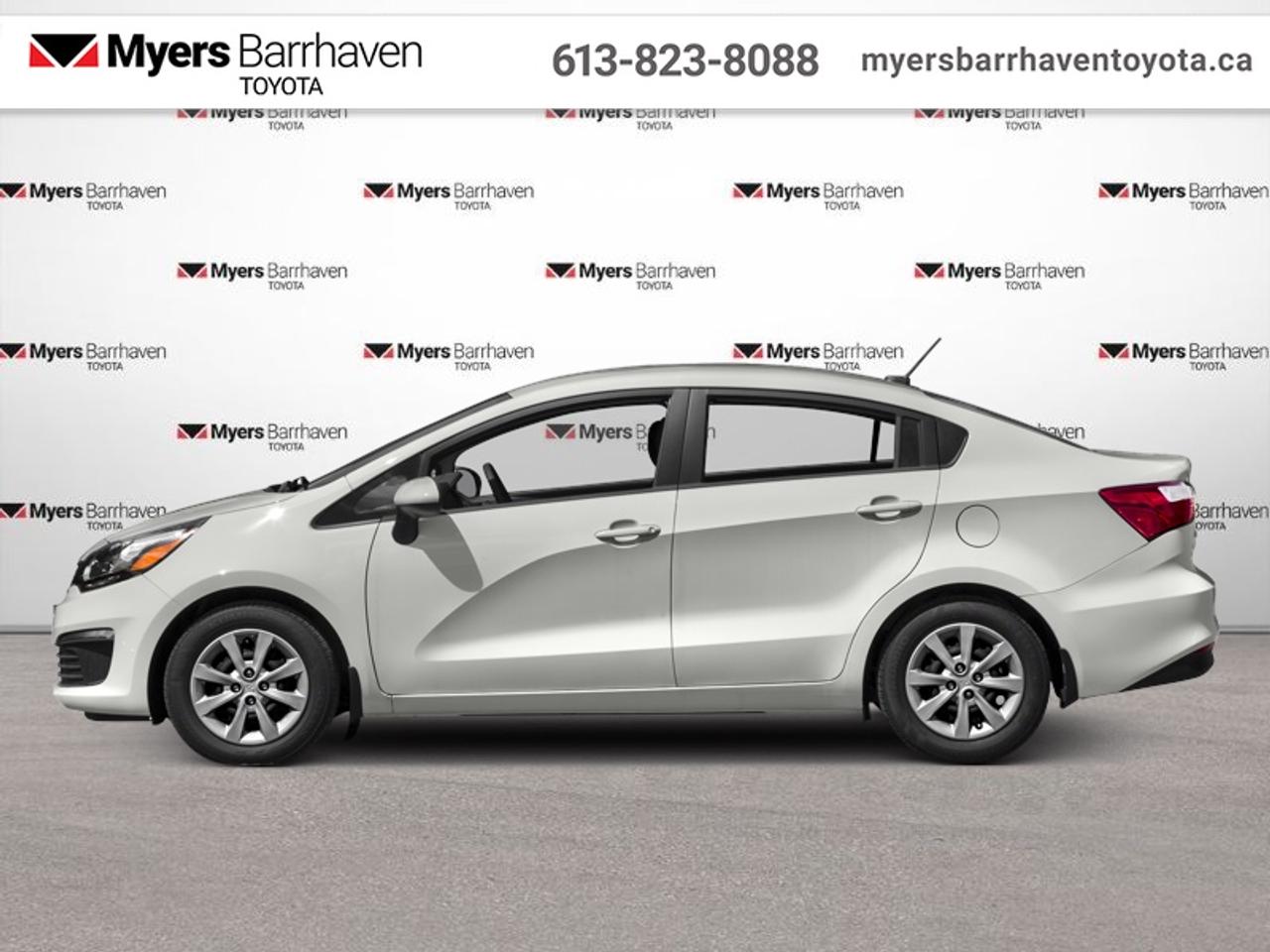 <b>Low Mileage!</b><br> <br>  Compare at $13414 - Our Live Market Price is just $12898! <br> <br>A roomy cabin and unexpected cargo space, the 2017 Rio is ready to fit into your life. This 2017 Kia Rio is for sale today in Ottawa.<br> <br>From its sculpted, aerodynamic shape to its distinctive front grille, the 2017 Rio is sure to draw looks. Inspired by European design, Kia updated both the front and rear to be even sleeker providing a more aggressive exterior design. The Rios bold, dynamic styling starts at the exterior and continues into the cabin. Loaded with driver-focused amenities like split-folding rear seats, and plenty of headroom and legroom for all passengers. Its the small car that is big on comfort!<br> <br>This low mileage sedan has just 63,294 km. Its Polar White in colour. It has an Automatic transmission and is powered by a 137HP 1.6L 4 Cylinder Engine. It may have some remaining factory warranty, please check with dealer for details. <br> <br> Our Rios trim level is LX+. The LX+ trim adds some extra comfort to this affordable Rio. It comes with an AM/FM CD player with SiriusXM, an aux jack, and a USB port, Bluetooth hands-free cell phone connectivity, air conditioning, heated front seats, steering wheel audio control, a trip computer, power windows, power door locks, 60/40 split folding back seats, and more.<br> <br>To apply right now for financing use this link: <a href=https://www.myersbarrhaventoyota.ca/quick-approval/ target=_blank>https://www.myersbarrhaventoyota.ca/quick-approval/</a><br> <br/>Buy this vehicle now for the lowest bi-weekly payment of <b>$150.68</b> with $0 down for 48 months @ 9.99% APR O.A.C. ( Plus applicable taxes - Plus applicable fees ). See dealer for details. <br><br>At Myers Barrhaven Toyota we pride ourselves in offering highly desirable pre-owned vehicles. We truly hand pick all our vehicles to offer only the best vehicles to our customers. No two used cars are alike, this is why we have our trained Toyota technicians highly scrutinize all our trade ins and purchases to ensure we can put the Myers seal of approval. Every year we evaluate 1000s of vehicles and only 10-15% meet the Myers Barrhaven Toyota standards. At the end of the day we have mutual interest in selling only the best as we back all our pre-owned vehicles with the Myers *LIFETIME ENGINE TRANSMISSION warranty. Thats right *LIFETIME ENGINE TRANSMISSION warranty, were in this together! If we dont have what youre looking for not to worry, our experienced buyer can help you find the car of your dreams! Ever heard of getting top dollar for your trade but not really sure if you were? Here we leave nothing to chance, every trade-in we appraise goes up onto a live online auction and we get buyers coast to coast and in the USA trying to bid for your trade. This means we simultaneously expose your car to 1000s of buyers to get you top trade in value. <br>We service all makes and models in our new state of the art facility where you can enjoy the convenience of our on-site restaurant, shuttle van, free Wi-Fi, Enterprise Rent-A-Car, on-site tire storage, and complimentary drinks. Come see why many Toyota owners are making the switch to Myers Barrhaven Toyota. <br>*LIFETIME ENGINE TRANSMISSION WARRANTY NOT AVAILABLE FOR VEHICLES WITH KMS EXCEEDING 140,000KM, VEHICLES 8 YEARS & OLDER, HIGHLINE BRAND VEHICLES (e.g., BMW, INFINITI, CADILLAC, LEXUS), AND QUEBEC RESIDENTS.<br> Come by and check out our fleet of 80+ used cars and trucks and 20+ new cars and trucks for sale in Ottawa.  o~o