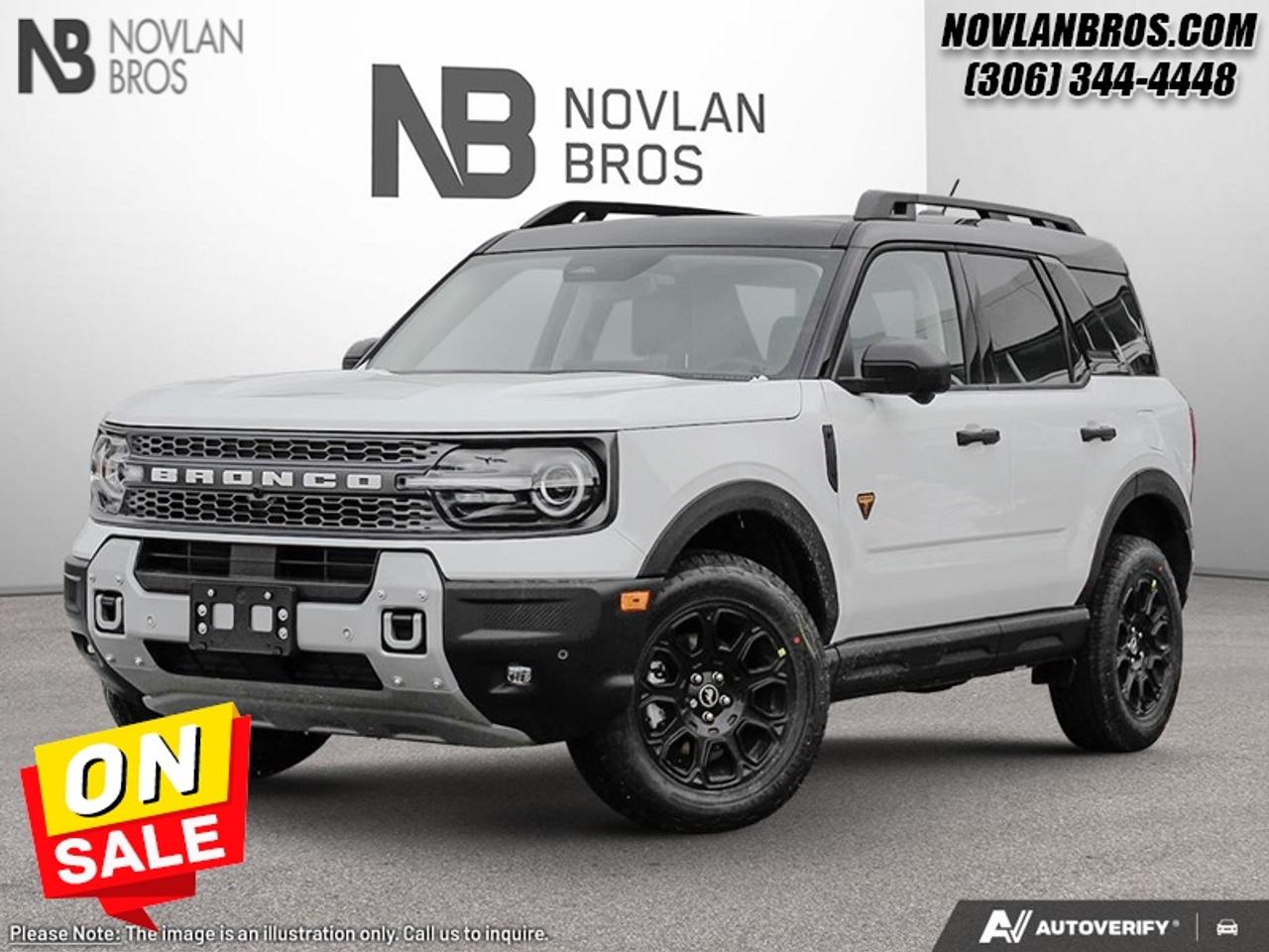 <b>Leather Seats, Badlands Tech Package!</b><br> <br> Check out our great inventory of new vehicles at Novlan Brothers!<br> <br>The 2026 Ford Bronco Sport stands out with its confident presence, rugged design cues and ready-for-anything attitude.<br> <br>The 2026 Ford Bronco Sport combines rugged styling, modern tech and flexible utility to create a compact SUV that doesnt compromise on spirit. Inside, the cabin features quality materials, intuitive connectivity and thoughtful design to keep passengers comfortable and engaged. With its trail-ready attitude, confident presence and Fords heritage of capability, the Bronco Sport is built to carry your lifestyle forward.<br> <br>This Oxford White SUV has a 8 Speed Automatic transmission and is powered by a 250HP 2.0L 4 Cylinder Engine. <br> <br> Our Bronco Sports trim level is Badlands. The cabin features leather-trimmed heated sport contour seats with power adjustments and memory settings, complemented by a heated leather steering wheel and dual-zone automatic climate control for all-season comfort. The SYNC 4 infotainment system with a 13.2-inch touchscreen, wireless Apple CarPlay and Android Auto, Alexa integration, and adaptive cruise control with stop-and-go ensures effortless connectivity and convenience. Versatile interior design, thoughtful storage solutions, and remote start functionality enhance everyday usability, while durable vinyl flooring and rubberized mats make it easy to clean after any adventure. On the outside, bold 17-inch matte black aluminum wheels, all-terrain tires, LED headlights, and dual tow hooks highlight its capability and confidence. The Terrain Management System offers seven G.O.A.T. modes, including rock crawl and rally, supported by a rear locking differential and electro-mechanical limited-slip technology for precise traction on any surface. Ford Co-Pilot360 safety features provide comprehensive protection with BLIS, Pre-Collision Assist with Automatic Emergency Braking, Evasion Assist, an Aerial View Camera System, and Reverse Brake Assist, ensuring complete confidence whether navigating city streets or tackling rugged trails. This vehicle has been upgraded with the following features: Leather Seats, Badlands Tech Package.<br><br> View the original window sticker for this vehicle with this url <b><a href=http://www.windowsticker.forddirect.com/windowsticker.pdf?vin=3FMCR9DA7TRE85439 target=_blank>http://www.windowsticker.forddirect.com/windowsticker.pdf?vin=3FMCR9DA7TRE85439</a></b>.<br> <br>To apply right now for financing use this link: <a href=http://novlanbros.com/credit/ target=_blank>http://novlanbros.com/credit/</a><br> <br/>Weve discounted this vehicle $4402. Total rebate of $4500 is reflected in the price. 5.49% financing for 84 months. <br> Payments from <b>$651.29</b> monthly with $0 down for 84 months @ 5.49% APR O.A.C. ( Plus applicable taxes - Plus applicable fees ). Incentives expire 2026-08-31. See dealer for details. <br><br><br> Come by and check out our fleet of 20+ used cars and trucks and 100+ new cars and trucks for sale in Paradise Hill.  o~o