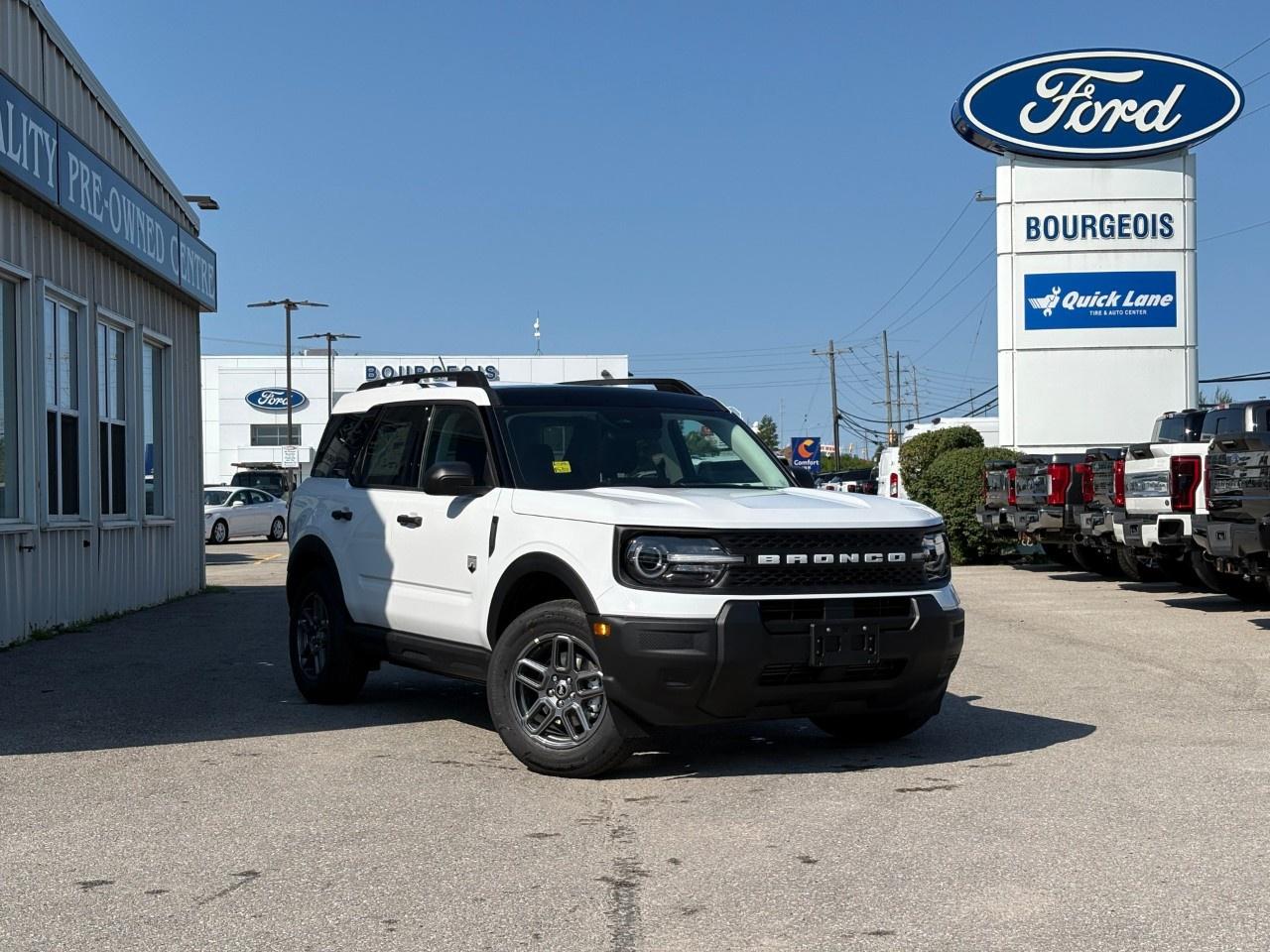 <p>The 2026 Ford Bronco Sport Big Bend 4x4 in a stunning white finish is designed for those who seek adventure without compromising on style. Its rugged 4x4 drivetrain ensures superior handling across any terrain, making it the perfect companion for both city streets and off-road escapades.</p><p>The exterior boasts a bold presence, complemented by alloy wheels and a power moonroof that add a touch of elegance to its robust design. Inside, the brown interior offers a welcoming atmosphere, equipped with heated front seats and a premium wrapped steering wheel for a touch of luxury.</p><p>Stay connected and safe with advanced technology features, including a cutting-edge 8-speed automatic transmission with Terrain Management System and multiple driving modes. A backup camera, lane assist, and parking sensors provide peace of mind, while the smart device integration and wi-fi hotspot keep you connected on the go.</p><p>This versatile SUV is ideal for adventurous families and outdoor enthusiasts. For more details and to experience the 2026 Ford Bronco Sport Big Bend 4x4 firsthand, contact Bourgeois Motors Ltd. today.</p> <p><span style=color:rgb( 58 , 80 , 95 )>The discount shown on vehicle represents the </span><u>Cash Purchase</u><span style=color:rgb( 58 , 80 , 95 )> discount and is inclusive of all non-stackable and stackable cash purchase discounts from Ford of Canada and Bourgeois Motors Ltd. and is offered in lieu of sub-vented lease or finance rates. To get details on current discounts applicable to this and other vehicles in our inventory for Lease and Finance customer, see a member of our team. All offers for lease or finance are On Approved Credit (OAC).While every effort is made to ensure the accuracy of discounts and programs, programs are subject to change without notice </span><span style=color:rgb( 119 , 119 , 119 )>and may not be accurate or completely current. While every reasonable effort is made to ensure the accuracy of this data, we are not responsible for any errors or omissions contained on these pages.</span></p> <p><strong>Why Choose the Bourgeois Auto Group?</strong></p><p>For 80 years, Bourgeois Auto Group has been delivering exceptional automotive experiences. Our factor trained teams work to ensure you receive the shopping experience you deserve; whether you're looking for a new or new-to-you vehicle.</p><p>Shop 24/7 with our online showroom and chat service, ensuring convenience every step of the way. No hidden fees, full disclosure, and every pre-owned vehicle comes with a Carfax® report for peace of mind.</p><p>We offer a wide selection of pre-owned vehicles, all competitively priced using real-time market data. Get the best deal on your purchase and trade-in with our free Live Market Analysis report.</p><p>Looking to sell your car? We buy any make or modelno purchase required. Our simple to use online trade valuation tool will provide you with a clear, transparent selling experience whether you buy our car or not.</p><p>Backed by hundreds dedicated employees across 4 convenient locations, were here to meet all your automotive needs. Visit us in Midland or Parry Sound and explore our inventory or schedule your next service today.</p> <p><strong>Financing Your Next Vehicle with Bourgeois Motors Ford in Midland:</strong></p><p>At Bourgeois Motors Ford, we make financing your next vehicle simple and stress-free! Our team works with trusted lenders to find flexible options tailored to your budget. Drive away with confidenceapply today!</p><p>Take advantage of our online pre-qualification tool, backed by Equifax and TD Bank to find the payment that works for you. Simply <a href=https://www.bourgeoismotors.com/free-credit-check/ rel=nofollow><strong>CLICK HERE</strong></a><strong> </strong>to use our secure online credit tool with no impact to your credit.</p>