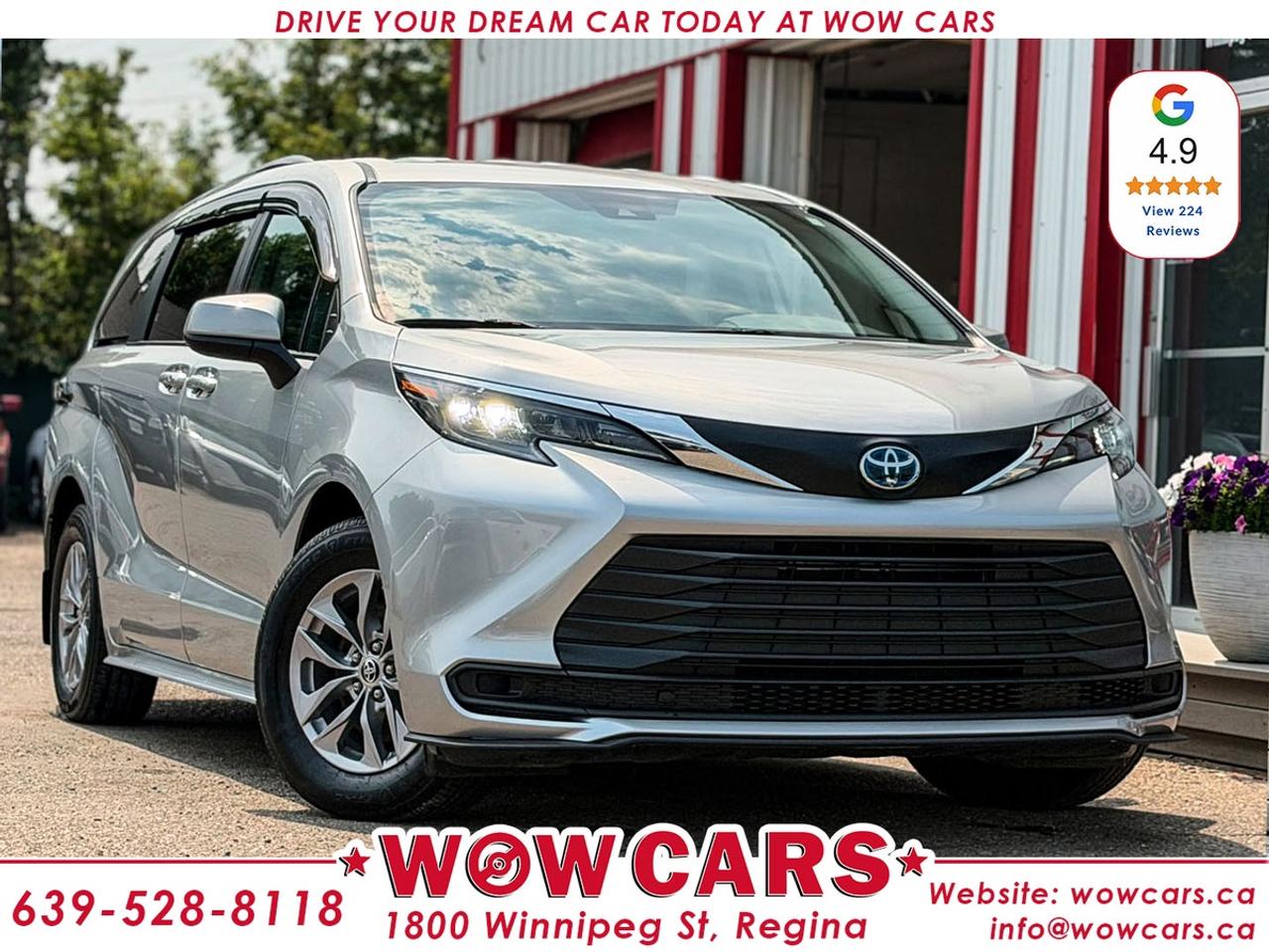 2024 Toyota Sienna Hybrid - 23K kms!Odometer: 23,950 Km <br/> Price: $52,990+taxes <br/> Financing Available <br/> <br/> <br/> WOW Factors:--Certified and mechanical inspection <br/> -No Accidents <br/> <br/> <br/> Highlight features:--Apple Carplay, Android Auto <br/> -Lane Keep Departure Warning <br/> -Front Collision Warning <br/> -Blindspot monitoring System <br/> -Heated Seats <br/> -Heated Steering Wheel <br/> -Push-button start <br/> -Alloy Wheels <br/> -Backup-Camera <br/> -Third Row Seating <br/> -Bluetooth Connectivity <br/> -Automatic High Beams <br/> -Power Doors <br/> -Adaptive Cruise Control and much more. <br/> <br/> <br/> Financing Available <br/> Driven by Trust, Powered by Family  Your Destination for Quality Pre-Owned Vehicles <br/> At our family-owned dealership, customer satisfaction isnt just a goal  its our promise. We specialize in pre-owned Cars, SUVs, Vans, and Trucks, offering standout value with the WOW factors that set us apart. From exceptional Google reviews to unmatched after-sales service, we go above and beyond to make your experience seamless, transparent, and friendly. <br/> <br/> <br/> Visit WOW CARS Today at 1800 Winnipeg Street Regina, SK S4P1G2, or give us a call at (639) 528-8II8. <br/>