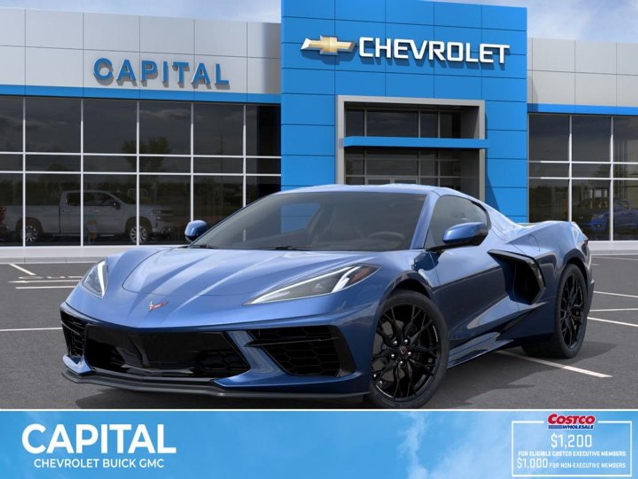This Chevrolet Corvette boasts a Gas V8 6.7L/ engine powering this Automatic transmission. ENGINE, 6.7L V8 DI, HIGH-OUTPUT Variable Valve Timing (VVT), Active Fuel Management (AFM) (STD), Wireless Phone Charging wireless charging pad for phone or portable devices, located on centre console, Wireless Apple CarPlay/Wireless Android Auto.*This Chevrolet Corvette Comes Equipped with These Options *Wipers, front intermittent, Windows, power with driver and passenger Express-Down/Up, Wi-Fi Hotspot capable (Terms and limitations apply. See onstar.ca or dealer for details.), Wheels, 19 x 8.5 (48.3 cm x 21.6 cm) front and 20 x 11 (50.8 cm x 27.9 cm) rear 5-split-spoke Pearl Nickel forged aluminum, Visors, driver and passenger illuminated vanity mirrors, covered, Vehicle health management provides advanced warning of vehicle issues, Transmission, 8-speed dual clutch, includes manual and auto modes, Traction control, all-speed, Tires, 245/35ZR19 front and 305/30ZR20 rear, blackwall, all-season, performance, Theft-deterrent system, vehicle, push button start, immobilizer and audible visual alarm.* Visit Us Today *Stop by Capital Chevrolet Buick GMC Inc. located at 13103 Lake Fraser Drive SE, Calgary, AB T2J 3H5 for a quick visit and a great vehicle!