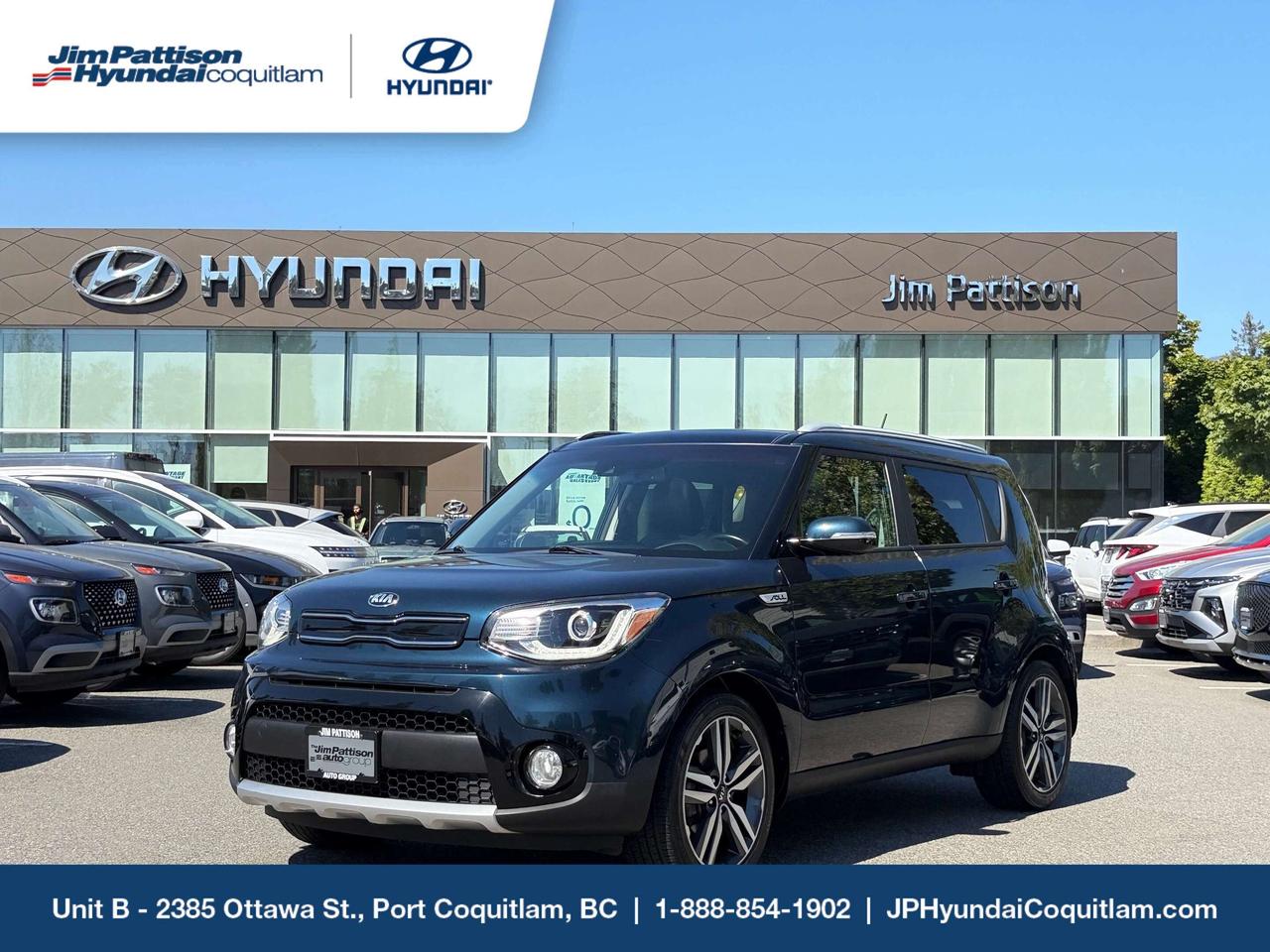 The ultimate combination of versatility, fuel efficiency, and fun-to-drive style!

This 2017 Kia Soul EX comes with local service records and 145,757 km! Finished in the eye-catching Caribbean Blue, this well-equipped EX trim is packed with comfort and convenience features, including heated front seats, a heated steering wheel, a back-up camera, Bluetooth connectivity, keyless entry, and cruise control. Dont miss your chance to own this practical, spacious, and reliable hatchback thats ready for all your daily commutes and weekend road trips!

Every one of our pre-owned vehicles comes fully backed by the Jim Pattison Owner Protection Plan, giving you a 30-day powertrain guarantee, a 14-day owner exchange privilege, a comprehensive safety inspection, and a clean CARFAX. Plus, drive with total peace of mind knowing you get your first oil change for only $9.95, and a completely complimentary service & inspection after 12 months!

FINANCING AVAILABLE | GOOD CREDIT, BAD CREDIT, ALL WELCOME!

ALL VEHICLES SAFETY CHECKED.

CALL JIM PATTISON HYUNDAI COQUITLAM TODAY AT 1-888-854-1902!

Jim Pattison Hyundai Coquitlam sells & services new & used vehicles throughout the Lower Mainland. Financing available OAC.

Price includes dealer administration fee ($595) and VSA transaction levy ($10). Finance placement fee ($595) if applicable, GST and PST are additional. D#30242Jim Pattison Hyundai Coquitlam sells & services new & used Hyundai vehicles throughout the Lower Mainland. Financing available OAC 

Price includes dealer administration fee ($595) and VSA transaction levy ($10). Finance placement fee ($595) if applicable, GST and PST are additional. D#30242