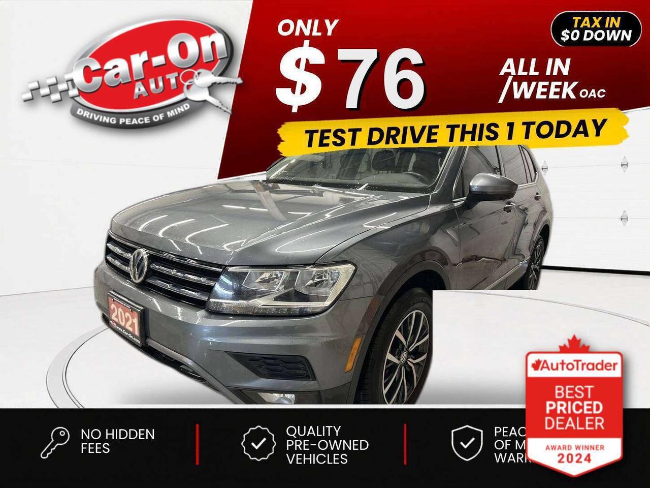 $0 DOWN $76/WEEK ALL IN INCLUDING ONTARIO TAXES O.A.C* Comfortline 7 Passenger All-Wheel Drive w/ Leather, Android Auto/ Apple CarPlay, heated seats, navigation, 17-inch alloys, blind spot monitor, rear cross-traffic alert, pre-collision system, backup camera, wireless charger, dual-zone climate control, rain-sensing wipers, keyless entry w/ push start, power seat, power locks, power mirrors, automatic headlights, auto-dimming rearview mirror, cruise control, Bluetooth and Sirius XM!!*This car was used as a previous daily rental*