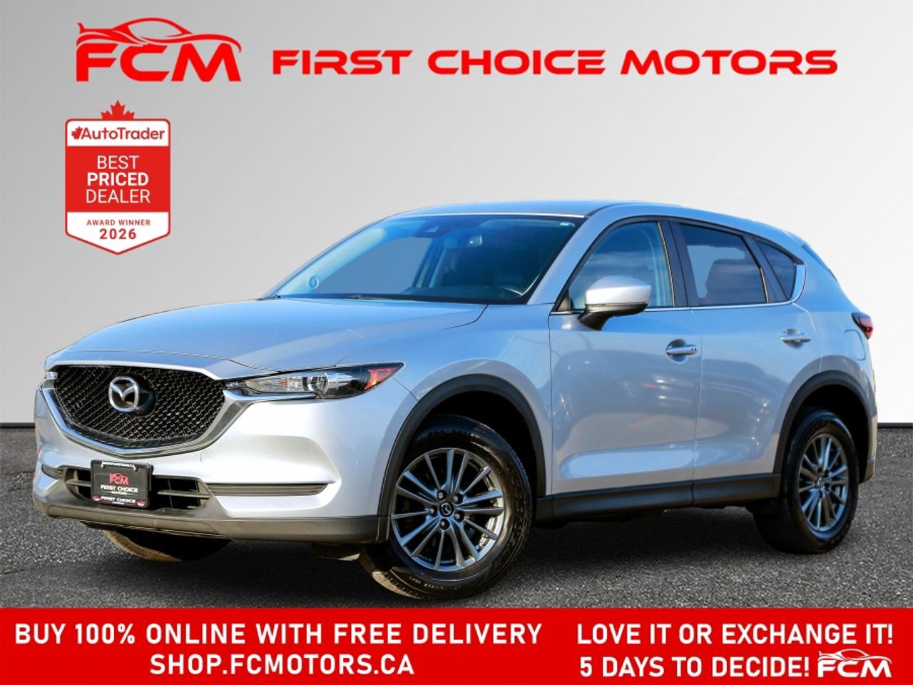 ** ** SPECIAL LIMITED TIME OFFER ** ** PURCHASE ANY VEHICLE THIS WEEK AND RECEIVE 4 BRAND-NEW ALL-SEASON TIRES AT NO ADDITIONAL COST!!! DON   T MISS THIS EXCLUSIVE CHANCE TO UPGRADE YOUR RIDE AND STAY PREPARED FOR ANY WEATHER!!! <br><br>EXCITING NEWS FROM FIRST CHOICE MOTORS! Our brand-new online showroom is now open to the public, bringing the ultimate car shopping experience right to your fingertips! Enjoy a 100% online car shopping experience, with over 500 certified vehicles in stock, comprehensive protection plans, and thousands of new auto parts & accessories available! Plus, for a limited time, were offering FREE deliveries across Ontario on all vehicle purchases! Dont miss out   visit Shop.fcmotors.ca to find and upgrade your perfect vehicle today!<br><br>Welcome to First Choice Motors, the largest car dealership in Toronto of pre-owned cars, SUVs, and vans priced between $5000-$15,000. With an impressive inventory of over 300 vehicles in stock, we are dedicated to providing our customers with a vast selection of affordable and reliable options. <br><br>Were thrilled to offer a used 2018 Mazda CX-5 GS Skyactiv, silver color with 210,000km (STK#10161) This vehicle was $15990 NOW ON SALE FOR $14990. It is equipped with the following features:<br>- Automatic Transmission<br>- Sunroof<br>- Heated seats<br>- All wheel drive<br>- Bluetooth<br>- Reverse camera<br>- Alloy wheels<br>- Power windows<br>- Power locks<br>- Power mirrors<br>- Air Conditioning<br><br>At First Choice Motors, we believe in providing quality vehicles that our customers can depend on. All our vehicles come with a 36-day guarantee on all safety related items. We also offer additional warranty options up to 5 years for our customers who want extra peace of mind.<br><br>Furthermore, all our vehicles are sold fully certified with brand new brakes rotors and pads, a fresh oil change, and brand new set of all-season tires installed & balanced. You can be confident that this car is in excellent condition and ready to hit the road.<br><br>At First Choice Motors, we believe that everyone deserves a chance to own a reliable and affordable vehicle. Thats why we offer financing options with low interest rates starting at 7.9% O.A.C. Were proud to approve all customers, including those with bad credit, no credit, students, and even 9 socials. Our finance team is dedicated to finding the best financing option for you and making the car buying process as smooth and stress-free as possible.<br><br>Our dealership is open 7 days a week to provide you with the best customer service possible. We carry the largest selection of used vehicles for sale under $9990 in all of Ontario. We stock over 300 cars, mostly Hyundai, Chevrolet, Mazda, Honda, Volkswagen, Toyota, Ford, Dodge, Kia, Mitsubishi, Acura, Lexus, and more. With our ongoing sale, you can find your dream car at a price you can afford. Come visit us today and experience why we are the best choice for your next used car purchase!<br><br>All prices include $22.00 OMVIC Fee.  Excludes, license plates, ownership registration and ONTARIO HST (13%)<br>*No Credit Card payments can be accepted for Vehicle Purchases*