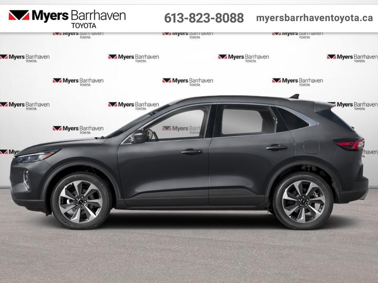 <b>Navigation,  Adaptive Cruise Control,  360 Camera,  Hybrid,  Remote Start!</b><br> <br>  Compare at $26934 - Our Live Market Price is just $25898! <br> <br>In the city or in the forest, this Ford Escape is built to get you over any terrain with confidence and comfort. This 2023 Ford Escape is for sale today in Ottawa.<br> <br>This Ford Escape was built for an active lifestyle and offers plenty of options for you to hit the road in your own individual style. Whether you need a family SUV for soccer practice, a capable adventure vehicle, or both, the versatile Ford Escape has you covered. Built for those who live on the go, the 2023 Ford Escape is made to be unstoppable.<br> <br>This SUV has 75,431 km. Its Agate Black Metallic in colour. It has an Automatic transmission and is powered by a 250HP 2.0L 4 Cylinder Engine. <br> <br> Our Escapes trim level is Platinum. This Escape Platinum is a significant step up, with upgrades such as inbuilt navigation, adaptive cruise control, Ford Co-Pilot360 surround camera, and evasive steering assist. The amazing standard features continue with heated ActiveX synthetic leather seats, a heated leatherette steering wheel, simulated wood interior trim, remote engine start, and an expansive 13.2-inch infotainment screen with wireless Apple CarPlay and Android Auto, SiriusXM satellite radio, and FordPass Connect 4G mobile hotspot internet access. Safety features include blind spot detection, lane keeping assist with lane departure warning, evasive steering assist, forward and rear collision mitigation, and front and rear parking sensors. Additional features include a power liftgate for rear cargo access, aluminum wheels, roof rack rails, LED headlights with automatic high beams, a keypad for extra security, and so much more. This vehicle has been upgraded with the following features: Navigation, Adaptive Cruise Control, 360 Camera, Hybrid, Remote Start, Heated Seats, Apple CarPlay.<br> To view the original window sticker for this vehicle view this <a href=http://www.windowsticker.forddirect.com/windowsticker.pdf?vin=1FMCU9JA0PUA32684 target=_blank>http://www.windowsticker.forddirect.com/windowsticker.pdf?vin=1FMCU9JA0PUA32684</a>. <br/><br> <br>To apply right now for financing use this link: <a href=https://www.myersbarrhaventoyota.ca/quick-approval/ target=_blank>https://www.myersbarrhaventoyota.ca/quick-approval/</a><br> <br/>Buy this vehicle now for the lowest bi-weekly payment of <b>$185.99</b> with $0 down for 84 months @ 7.99% APR O.A.C. ( Plus applicable taxes - Plus applicable fees ). See dealer for details. <br><br>At Myers Barrhaven Toyota we pride ourselves in offering highly desirable pre-owned vehicles. We truly hand pick all our vehicles to offer only the best vehicles to our customers. No two used cars are alike, this is why we have our trained Toyota technicians highly scrutinize all our trade ins and purchases to ensure we can put the Myers seal of approval. Every year we evaluate 1000s of vehicles and only 10-15% meet the Myers Barrhaven Toyota standards. At the end of the day we have mutual interest in selling only the best as we back all our pre-owned vehicles with the Myers *LIFETIME ENGINE TRANSMISSION warranty. Thats right *LIFETIME ENGINE TRANSMISSION warranty, were in this together! If we dont have what youre looking for not to worry, our experienced buyer can help you find the car of your dreams! Ever heard of getting top dollar for your trade but not really sure if you were? Here we leave nothing to chance, every trade-in we appraise goes up onto a live online auction and we get buyers coast to coast and in the USA trying to bid for your trade. This means we simultaneously expose your car to 1000s of buyers to get you top trade in value. <br>We service all makes and models in our new state of the art facility where you can enjoy the convenience of our on-site restaurant, shuttle van, free Wi-Fi, Enterprise Rent-A-Car, on-site tire storage, and complimentary drinks. Come see why many Toyota owners are making the switch to Myers Barrhaven Toyota. <br>*LIFETIME ENGINE TRANSMISSION WARRANTY NOT AVAILABLE FOR VEHICLES WITH KMS EXCEEDING 140,000KM, VEHICLES 8 YEARS & OLDER, HIGHLINE BRAND VEHICLES (e.g., BMW, INFINITI, CADILLAC, LEXUS), AND QUEBEC RESIDENTS.<br> Come by and check out our fleet of 90+ used cars and trucks and 30+ new cars and trucks for sale in Ottawa.  o~o