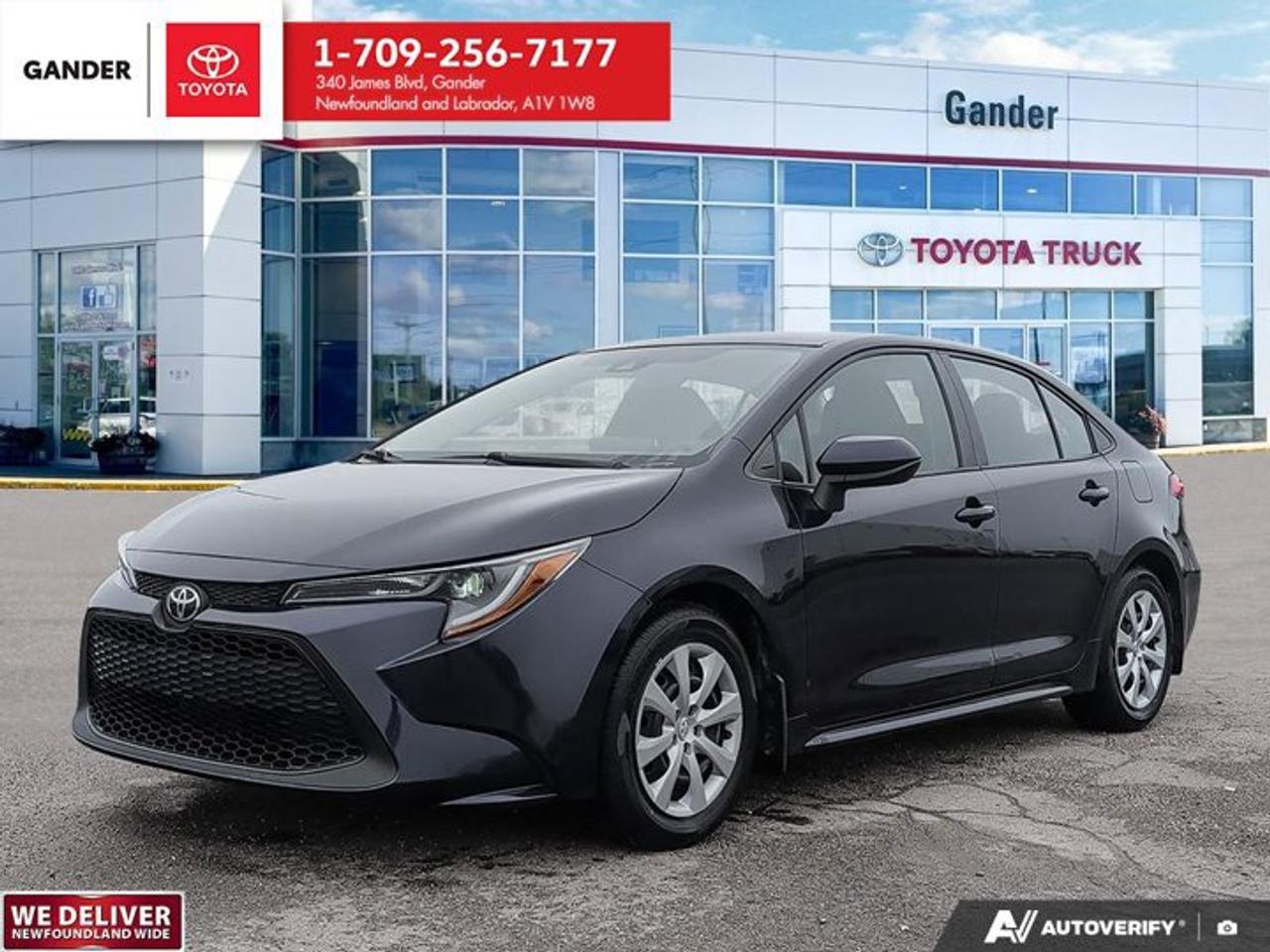 2021 Toyota Corolla LEDrive with total confidence in this reliable 2021 Toyota Corolla LE, finished in Blueprint with 75,595 km. Powered by an efficient 1.8L 4-Cylinder engine paired with a smooth Continuously Variable Transmission (CVT) and Front-Wheel Drive, this compact sedan delivers exceptional everyday efficiency and dependable performance.As a Toyota Certified Used Vehicle (TCUV), it has undergone a rigorous 160-Point Quality Assurance Inspection by factory-trained technicians and comes with complete peace of mind:Powertrain Coverage: Minimum 6-Month / 10,000 km Powertrain Warranty backed by Toyota Canada.Roadside Assistance: 12 Months of 24/7 Unlimited Roadside Assistance.Exchange Privilege: 7-Day / 1,500 km Exchange Privilege.First Maintenance Included: Complimentary first oil & filter change plus a full tank of gas.Vehicle History: Complete CARFAX Canada Vehicle History Report.Nationwide Support: Warranty honoured at over 1,500 Toyota Dealers across Canada and the U.S. with a $0 deductible.Key Features & Highlights:Efficiency & Convenience: 1.8L DOHC 16V 4-Cylinder Engine with CVT for maximum fuel economy.Comfortable Cabin: Cloth seating surface with 4-door sedan spaciousness.Safety & Peace of Mind: Fully inspected mechanical and appearance reconditioning to meet strict Toyota Certified standards.2021 Toyota Corolla LEDrive with total confidence in this reliable 2021 Toyota Corolla LE, finished in Blueprint with 75,595 km. Powered by an efficient 1.8L 4-Cylinder engine paired with a smooth Continuously Variable Transmission (CVT) and Front-Wheel Drive, this compact sedan delivers exceptional everyday efficiency and dependable performance.As a Toyota Certified Used Vehicle (TCUV), it has undergone a rigorous 160-Point Quality Assurance Inspection by factory-trained technicians and comes with complete peace of mind:Powertrain Coverage: Minimum 6-Month / 10,000 km Powertrain Warranty backed by Toyota Canada.Roadside Assistance: 12 Months of 24/7 Unlimited Roadside Assistance.Exchange Privilege: 7-Day / 1,500 km Exchange Privilege.First Maintenance Included: Complimentary first oil & filter change plus a full tank of gas.Vehicle History: Complete CARFAX Canada Vehicle History Report.Nationwide Support: Warranty honoured at over 1,500 Toyota Dealers across Canada and the U.S. with a $0 deductible.Key Features & Highlights:Efficiency & Convenience: 1.8L DOHC 16V 4-Cylinder Engine with CVT for maximum fuel economy.Comfortable Cabin: Cloth seating surface with 4-door sedan spaciousness.Safety & Peace of Mind: Fully inspected mechanical and appearance reconditioning to meet strict Toyota Certified standards.