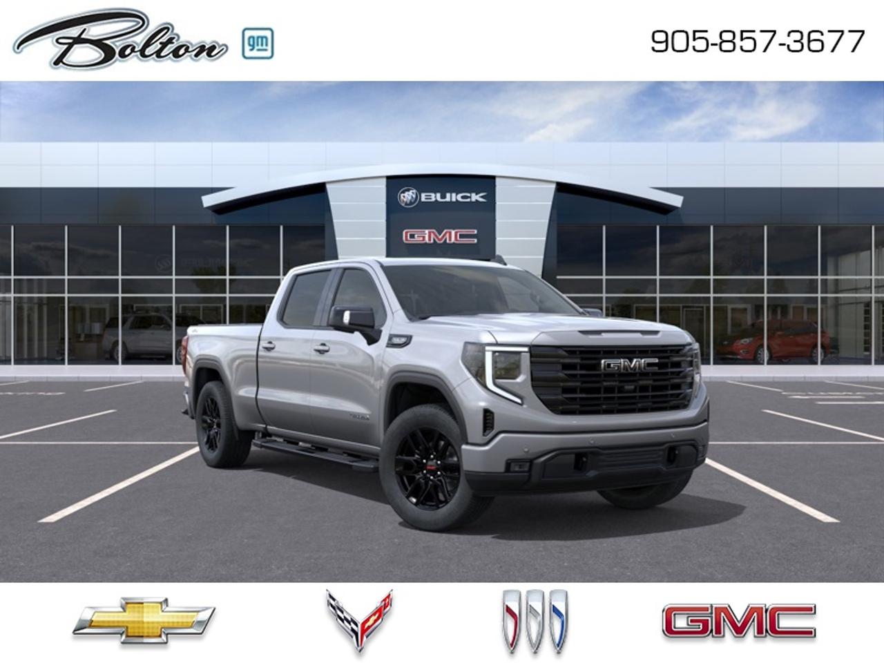<b>Sunroof, Leather Seats, MultiPro Tailgate, Elevation Black Package !</b><br> <br> With a bold profile and distinctive stance, this 2026 Sierra turns heads and makes a statement on the jobsite, out in town or wherever life leads you.<br> <br>This 2026 GMC Sierra 1500 stands out in the midsize pickup truck segment, with bold proportions that create a commanding stance on and off road. Next level comfort and technology is paired with its outstanding performance and capability. Inside, the Sierra 1500 supports you through rough terrain with expertly designed seats and robust suspension. This amazing 2026 Sierra 1500 is ready for whatever.<br> <br>This Sterling Metallic Crew Cab 4X4 pickup has an Automatic transmission and is powered by a 355HP 5.3L 8 Cylinder Engine. <br> <br> Our Sierra 1500s trim level is Elevation. Delivering bold style and everyday versatility, this trim includes a gloss black mesh grille, 20-inch black aluminum wheels, and signature LED lighting with projector headlamps and fog lamps. Inside, comfort comes standard with dual-zone climate control, heated front seats, a heated steering wheel, and a 10-way power driver seat, while a 13.4-inch Premium GMC Infotainment System with Google built-in, wireless Apple CarPlay/Android Auto, and Wi-Fi hotspot capability keeps you seamlessly connected. Practical touches like remote start, power outlets in the cabin and bed, a 60/40 split-folding rear seat with hidden storage, and 12 fixed cargo tie-downs add everyday convenience. The Trailering Package with hitch guidance and integrated brake controller boosts towing confidence, while GMC Pro Safety enhances peace of mind with Forward Collision Alert, Lane Keep Assist, Automatic Emergency Braking and more, making the Sierra Elevation a strong balance of modern tech, rugged utility, and standout design. This vehicle has been upgraded with the following features: Sunroof, Leather Seats, MultiPro Tailgate, Elevation Black Package .<br><br> <br>To apply right now for financing use this link: <a href=http://www.boltongm.ca/?https://CreditOnline.dealertrack.ca/Web/Default.aspx?Token=44d8010f-7908-4762-ad47-0d0b7de44fa8&Lang=en target=_blank>http://www.boltongm.ca/?https://CreditOnline.dealertrack.ca/Web/Default.aspx?Token=44d8010f-7908-4762-ad47-0d0b7de44fa8&Lang=en</a><br> <br/><br>At Bolton Motor Products, we offer new Chevrolet, Cadillac, Buick, GMC cars and trucks in Bolton, along with used cars, trucks and SUVs by top manufacturers. Our sales staff will help you find that new or used car you have been searching for in the Bolton, Brampton, Nobleton, Kleinburg, Vaughan, & Maple area. o~o