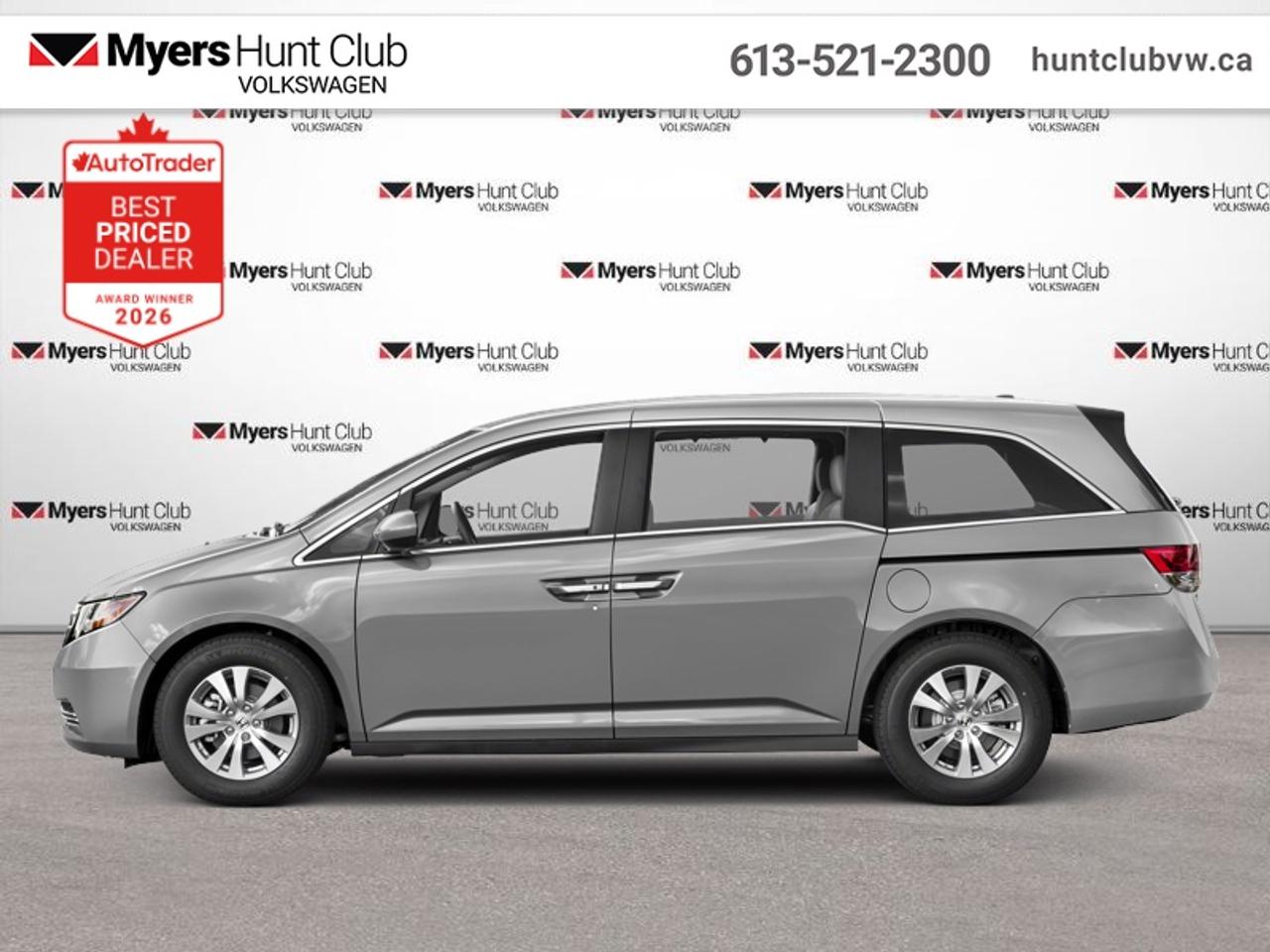 <b>Navigation,  Sunroof,  Leather Seats,  Bluetooth,  Blind Spot Detection!</b><br> <br> The Honda Odyssey is a versatile and capable hauler combining clever and generous packaging with responsive handling and a smooth ride. This 2017 Honda Odyssey is fresh on our lot in Gloucester.<br> <br>Theres a lot to love about the Honda Odyssey. The sleek, sophisticated exterior styling invites more than just glances, while the luxurious interior and premium technologies may inspire lounging. The engine provides power and responsiveness in good measure, so it may come as a surprise that the Odyssey achieves one of the best fuel economy ratings in its class. Unsurprising, though, is the fact that the Odyssey carries on Hondas tradition of exceptional safety features. Inspired by home but made for the road, its the Honda Odyssey.<br> <br>This van has 178,506 km. Its Lunar Silver Metallic in colour. It has an Automatic transmission and is powered by a 280HP 3.5L V6 Cylinder Engine. <br> <br> Our Odysseys trim level is EX-L. Add some luxury to your ride with this Odyssey EX-L. It comes with heated leather seats, a power moonroof, a power tailgate, forward collision warning, LaneWatch blind spot display, a touch screen audio system with Bluetooth and SiriusXM, tri zone automatic climate control, a rearview camera, aluminum wheels, and more. This vehicle has been upgraded with the following features: Navigation, Sunroof, Leather Seats, Bluetooth, Blind Spot Detection, Rear View Camera.<br> <br>To apply right now for financing use this link: <a href=https://www.huntclubvw.ca/financing-request/ target=_blank>https://www.huntclubvw.ca/financing-request/</a><br> <br/><br>At Myers Hunt Club Volkswagen, our focus is customers like you. Our dedicated service, parts, and sales team are here to make your automotive experience a special one. We are very proud of our achievements and awards over the last 25 years and are committed to providing the same great service to our present and future customers. If youre looking for a vehicle, Myers Hunt Club Volkswagen is your destination for new, used, and certified pre-owned Volkswagen vehicles as well as other makes and models. Whatever your needs, we can help you here at Myers Hunt Club Volkswagen. </br><br> Come by and check out our fleet of 50+ used cars and trucks and 140+ new cars and trucks for sale in Gloucester.  o~o