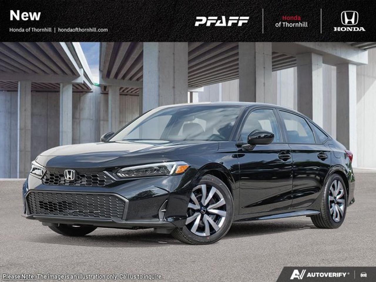 ** This disclosure applied to pre-owned inventory only: The online price includes a $1000 financing credit. For cash purchases, an additional $1000 dollars will be added to the price.*The 2026 Honda Civic LX is a brand new sedan that brings smart value, trusted quality, and everyday ease to your drive in Thornhill. Finished in Black with a Black interior, this 4-door Civic LX offers a clean, modern look and the confidence drivers expect from Honda of Thornhill.Built for daily life, the 2026 Honda Civic LX combines efficient front-wheel drive with a smooth automatic transmission and a well-balanced ride. It is easy to park, simple to enjoy, and well equipped with the features many drivers want most, including heated front seats, remote starter, adaptive cruise control, and keyless entry.FEATURES OF THE Civic LXBrand new compact sedan designAutomatic transmission for easy daily drivingFront-wheel drive for confident road mannersBlack exterior with Black interiorADVANCED SAFETY FEATURESAnti-lock braking system helps controlled stopsStability control supports secure handlingBlind spot monitor adds lane awarenessCross-traffic alert helps when reversingPERFORMANCE AND EFFICIENCYFront-wheel drive supports balanced road gripAutomatic transmission delivers smooth responsesPower steering helps easy city manoeuvresCruise control supports relaxed highway travelCOMFORT AND CONVENIENCEHeated front seats add cold-weather comfortRemote starter helps warm winter morningsPower windows add everyday convenienceAdjustable steering wheel improves driving comfortTECHNOLOGY AND CONNECTIVITYBluetooth integration supports hands-free callingSmart device integration keeps apps accessibleSteering wheel audio controls simplify useBackup camera helps with tight parkingCARGO SPACESedan trunk suits daily errands wellFour doors improve passenger accessRear cargo area supports weekend bagsCabin storage helps organize essentialsWHAT OTHER OWNERS LIKEComfortable ride for daily commutingEasy-to-use controls and simple layoutHelpful driver-assist features inspire confidenceStrong value and trusted Honda qualityThis 2026 Honda Civic LX stands out for drivers who want comfort, safety, and practical features without overcomplicating the experience. Automatic headlights, heated mirrors, traction control, child safety locks, tire pressure monitoring, and lane departure warning all add to its everyday appeal.The 2026 Honda Civic LX is a smart choice for commuting, family use, and weekend travel. Its balanced size makes it easy to handle in traffic while still giving you the comfort and flexibility of a modern compact sedan. Steel wheels with wheel covers complete the durable, low-maintenance setup.At Honda of Thornhill, this brand new 2026 Honda Civic LX is ready to deliver dependable performance and modern convenience in one well-rounded package. If you want a new sedan with useful technology, key safety features, and the comfort needed for Canadian driving, this Civic LX deserves a close look.This 2026 Honda Civic LXs VIN is: 2HGFE2F23TH116195 .