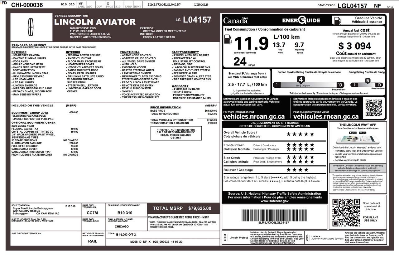 2020 Lincoln Aviator Reserve 201A|ILLUMINATION PK|COPILOT 360|NO ACCIDENTS|1 OW Photo