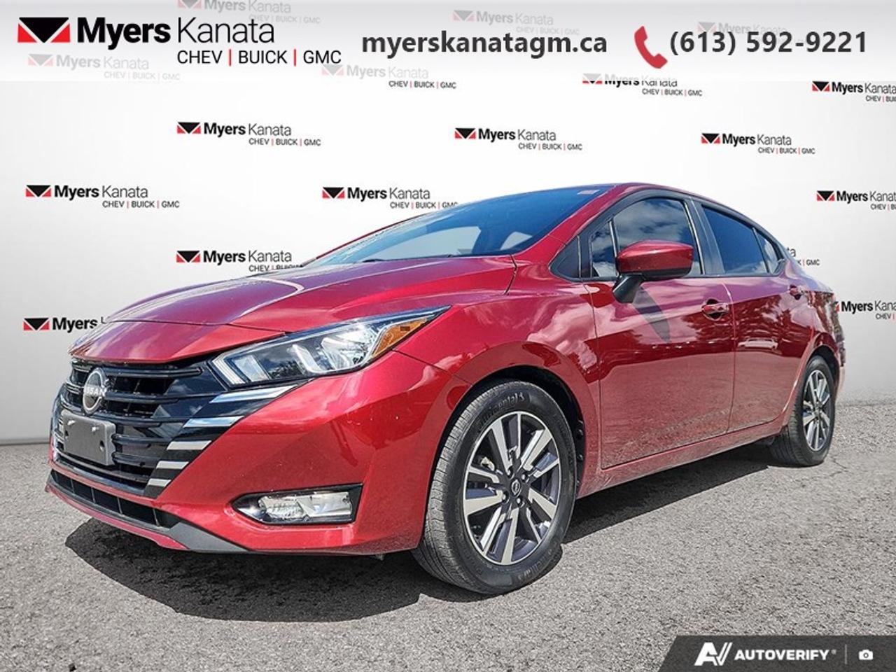 <b>Heated Seats,  Apple CarPlay,  Android Auto,  Remote Start,  Blind Spot Detection!</b><br> <br> This 2023 Nissan Versa is fresh on our lot in Kanata.<br> <br>Despite a refresh for 2023, Nissan still stays true to the core mandate of the Versa of providing a value-packed yet competent urban commuter. The updated looks and smooth handling with class-leading efficiency are few of the delightful characteristics that make this subcompact sedan a top pick. The interior is also loaded with great tech and safety features that ensure a blissful and hassle-free commute every time, in all conditions.<br> <br>This sedan has 59,351 km. Its Red in colour. It has an Automatic transmission and is powered by a smooth engine. <br> <br> Our Versas trim level is SV. This Versa SV steps things up with Apple CarPlay, Android Auto, machined alloy wheels, heated front seats, remote start and blind spot detection, and also comes standard with great features such as front fog lamps, remote keyless entry, cruise control with steering wheel controls, air conditioning, a 7-inch touchscreen display with Bluetooth hands-free, audio streaming, AM/FM radio, Siri Eyes Free, and Google Assistant voice recognition. Safety features include intelligent emergency braking, lane departure warning, front and rear collision mitigation, and a rearview camera. This vehicle has been upgraded with the following features: Heated Seats, Apple CarPlay, Android Auto, Remote Start, Blind Spot Detection, Lane Departure Warning, Forward Collision Alert.<br> <br>To apply right now for financing use this link: <a href=https://www.myerskanatagm.ca/finance/ target=_blank>https://www.myerskanatagm.ca/finance/</a><br> <br/><br>Price is plus HST and licence only.<br> Book a test drive today at myerskanatagm.ca<br>*LIFETIME ENGINE TRANSMISSION WARRANTY NOT AVAILABLE ON VEHICLES WITH KMS EXCEEDING 140,000KM, VEHICLES 8 YEARS & OLDER, OR HIGHLINE BRAND VEHICLE(eg. BMW, INFINITI. CADILLAC, LEXUS...)<br> Come by and check out our fleet of 40+ used cars and trucks and 150+ new cars and trucks for sale in Kanata.  o~o