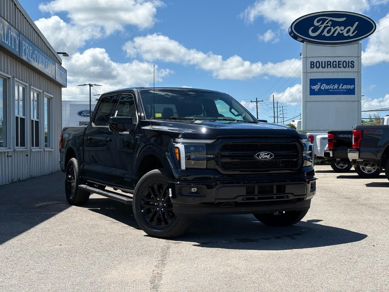 <p>Meet the graceful yet formidable <strong>2026 Ford F-150 Lariat 4WD SuperCrew 5.5' Box</strong> in a stunning Agate Black Metallic finish. Designed with a rugged 4×4 drivetrain and powered by a hybrid electronic 10-speed automatic transmission, this truck offers responsive handling on all terrains. </p><p>The exterior styling is both robust and elegant, featuring Pro Access Tailgate, power tailgate, and practical enhancements like bed storage boxes paired with LED box lighting. Step inside to discover a sleek black interior with luxurious touches such as leather-trimmed, heated, and cooled front seats, ensuring comfort in any weather. The spacious cabin also features smart device integration and convenient tray style floor liner with carpet mats.</p><p>Stay connected and safe with cutting-edge technology, including a navigation system, Wi-Fi hotspot, backup camera, and BlueCruise hands-free driving technology. The intuitive driver assistance features include lane assist and adaptive cruise control, which enhance your driving experience. For added safety and ease when towing, it also sports an integrated trailer brake controller.</p><p>Perfect for adventurers, families, or professionals seeking a balance of power and sophistication, the 2026 Ford F-150 Lariat is ready to take on any challenge. Contact <em>Bourgeois Motors Ltd.</em> today to schedule a test drive and learn more about how this exceptional truck can elevate your driving experience.</p> <p><span style=color:rgb( 58 , 80 , 95 )>The discount shown on vehicle represents the </span><u>Cash Purchase</u><span style=color:rgb( 58 , 80 , 95 )> discount and is inclusive of all non-stackable and stackable cash purchase discounts from Ford of Canada and Bourgeois Motors Ltd. and is offered in lieu of sub-vented lease or finance rates. To get details on current discounts applicable to this and other vehicles in our inventory for Lease and Finance customer, see a member of our team. All offers for lease or finance are On Approved Credit (OAC).While every effort is made to ensure the accuracy of discounts and programs, programs are subject to change without notice </span><span style=color:rgb( 119 , 119 , 119 )>and may not be accurate or completely current. While every reasonable effort is made to ensure the accuracy of this data, we are not responsible for any errors or omissions contained on these pages.</span></p> <p><strong>Why Choose the Bourgeois Auto Group?</strong></p><p>For 80 years, Bourgeois Auto Group has been delivering exceptional automotive experiences. Our factor trained teams work to ensure you receive the shopping experience you deserve; whether you're looking for a new or new-to-you vehicle.</p><p>Shop 24/7 with our online showroom and chat service, ensuring convenience every step of the way. No hidden fees, full disclosure, and every pre-owned vehicle comes with a Carfax® report for peace of mind.</p><p>We offer a wide selection of pre-owned vehicles, all competitively priced using real-time market data. Get the best deal on your purchase and trade-in with our free Live Market Analysis report.</p><p>Looking to sell your car? We buy any make or modelno purchase required. Our simple to use online trade valuation tool will provide you with a clear, transparent selling experience whether you buy our car or not.</p><p>Backed by hundreds dedicated employees across 4 convenient locations, were here to meet all your automotive needs. Visit us in Midland or Parry Sound and explore our inventory or schedule your next service today.</p> <p><strong>Financing Your Next Vehicle with Bourgeois Motors Ford in Midland:</strong></p><p>At Bourgeois Motors Ford, we make financing your next vehicle simple and stress-free! Our team works with trusted lenders to find flexible options tailored to your budget. Drive away with confidenceapply today!</p><p>Take advantage of our online pre-qualification tool, backed by Equifax and TD Bank to find the payment that works for you. Simply <a href=https://www.bourgeoismotors.com/free-credit-check/ rel=nofollow><strong>CLICK HERE</strong></a><strong> </strong>to use our secure online credit tool with no impact to your credit.</p> <p><strong>This Is a Dealer Demonstrator. </strong>Experience exceptional value with Bourgeois Motors Fords executive demos. These are like-new vehicles with low mileage, premium features, and significant savings. Drive away with confidence, backed by the balance of factory warranties and our commitment to quality. Its a great way to own a new Ford.</p>
