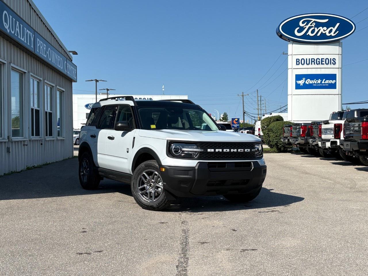<p>The 2026 Ford Bronco Sport Big Bend 4x4 in dazzling white is ready to conquer any terrain with its versatile 4×4 drivetrain. Built to maneuver effortlessly, it provides exceptional handling whether you're navigating city streets or venturing into the wild.</p><p>The Bronco Sport's exterior is enhanced by alloy wheels and a stunning Space White Metallic paint, giving it an unmistakable presence on the road. Slide into the comfortable black interior, where the premium wrapped steering wheel and heated front seats elevate the driving experience. Standard features include power windows and seats, air conditioning, and a convenient keyless entry system.</p><p>Stay connected and entertained with the latest in smart technology, featuring a backup camera, Bluetooth connection, satellite radio, and a Wi-Fi hotspot. The sophisticated integration of smart devices, coupled with the innovative Terrain Management System featuring 5 G.O.A.T. modes, ensures you're ready for anything. Driver assistance features like adaptive cruise control, lane assist, and parking sensors add an extra layer of safety and peace of mind.</p><p>Perfect for adventurous families or individuals seeking both style and functionality, the 2026 Ford Bronco Sport Big Bend 4x4 is a versatile SUV that meets all your needs. Contact Bourgeois Motors Ltd. today for more information and make this exceptional vehicle yours!</p> <p><span style=color:rgb( 58 , 80 , 95 )>The discount shown on vehicle represents the </span><u>Cash Purchase</u><span style=color:rgb( 58 , 80 , 95 )> discount and is inclusive of all non-stackable and stackable cash purchase discounts from Ford of Canada and Bourgeois Motors Ltd. and is offered in lieu of sub-vented lease or finance rates. To get details on current discounts applicable to this and other vehicles in our inventory for Lease and Finance customer, see a member of our team. All offers for lease or finance are On Approved Credit (OAC).While every effort is made to ensure the accuracy of discounts and programs, programs are subject to change without notice </span><span style=color:rgb( 119 , 119 , 119 )>and may not be accurate or completely current. While every reasonable effort is made to ensure the accuracy of this data, we are not responsible for any errors or omissions contained on these pages.</span></p> <p><strong>Why Choose the Bourgeois Auto Group?</strong></p><p>For 80 years, Bourgeois Auto Group has been delivering exceptional automotive experiences. Our factor trained teams work to ensure you receive the shopping experience you deserve; whether you're looking for a new or new-to-you vehicle.</p><p>Shop 24/7 with our online showroom and chat service, ensuring convenience every step of the way. No hidden fees, full disclosure, and every pre-owned vehicle comes with a Carfax® report for peace of mind.</p><p>We offer a wide selection of pre-owned vehicles, all competitively priced using real-time market data. Get the best deal on your purchase and trade-in with our free Live Market Analysis report.</p><p>Looking to sell your car? We buy any make or modelno purchase required. Our simple to use online trade valuation tool will provide you with a clear, transparent selling experience whether you buy our car or not.</p><p>Backed by hundreds dedicated employees across 4 convenient locations, were here to meet all your automotive needs. Visit us in Midland or Parry Sound and explore our inventory or schedule your next service today.</p> <p><strong>Financing Your Next Vehicle with Bourgeois Motors Ford in Midland:</strong></p><p>At Bourgeois Motors Ford, we make financing your next vehicle simple and stress-free! Our team works with trusted lenders to find flexible options tailored to your budget. Drive away with confidenceapply today!</p><p>Take advantage of our online pre-qualification tool, backed by Equifax and TD Bank to find the payment that works for you. Simply <a href=https://www.bourgeoismotors.com/free-credit-check/ rel=nofollow><strong>CLICK HERE</strong></a><strong> </strong>to use our secure online credit tool with no impact to your credit.</p>